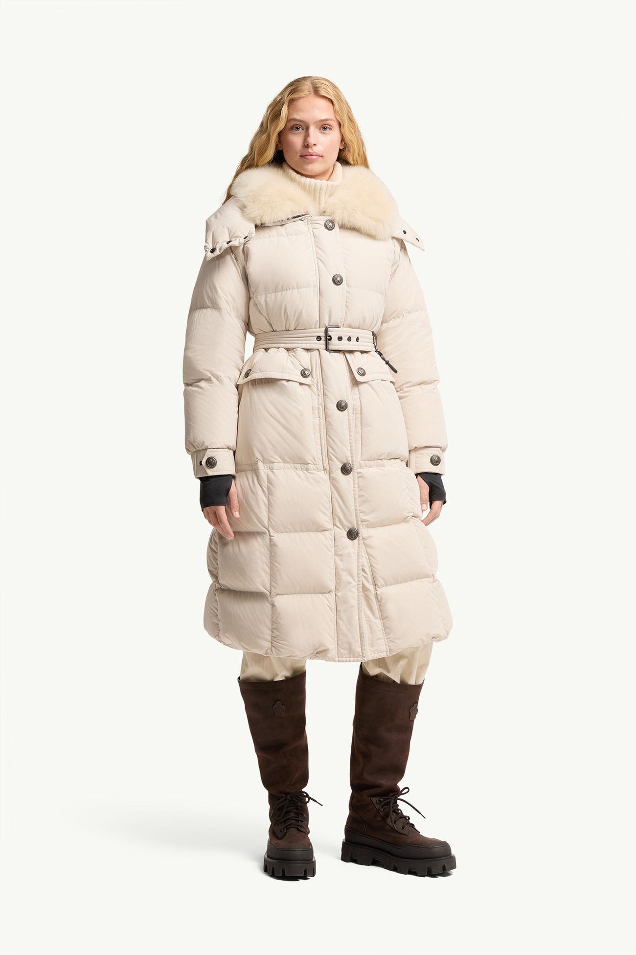 Gelisette羔羊毛飾邊長身羽絨外套 女士 淺米色 Moncler 3
