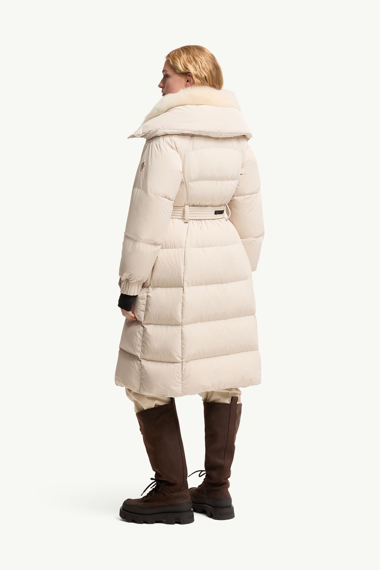 Gelisette Shearling-Trimmed Long Down Jacket Women Light Beige Moncler 4