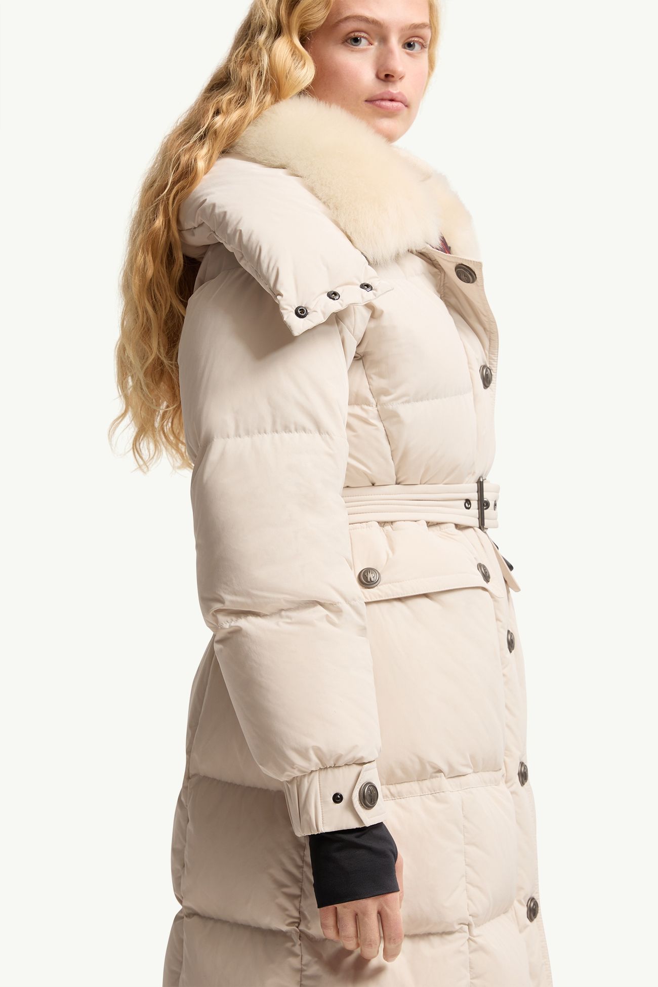 Gelisette羔羊毛飾邊長身羽絨外套 女士 淺米色 Moncler 5