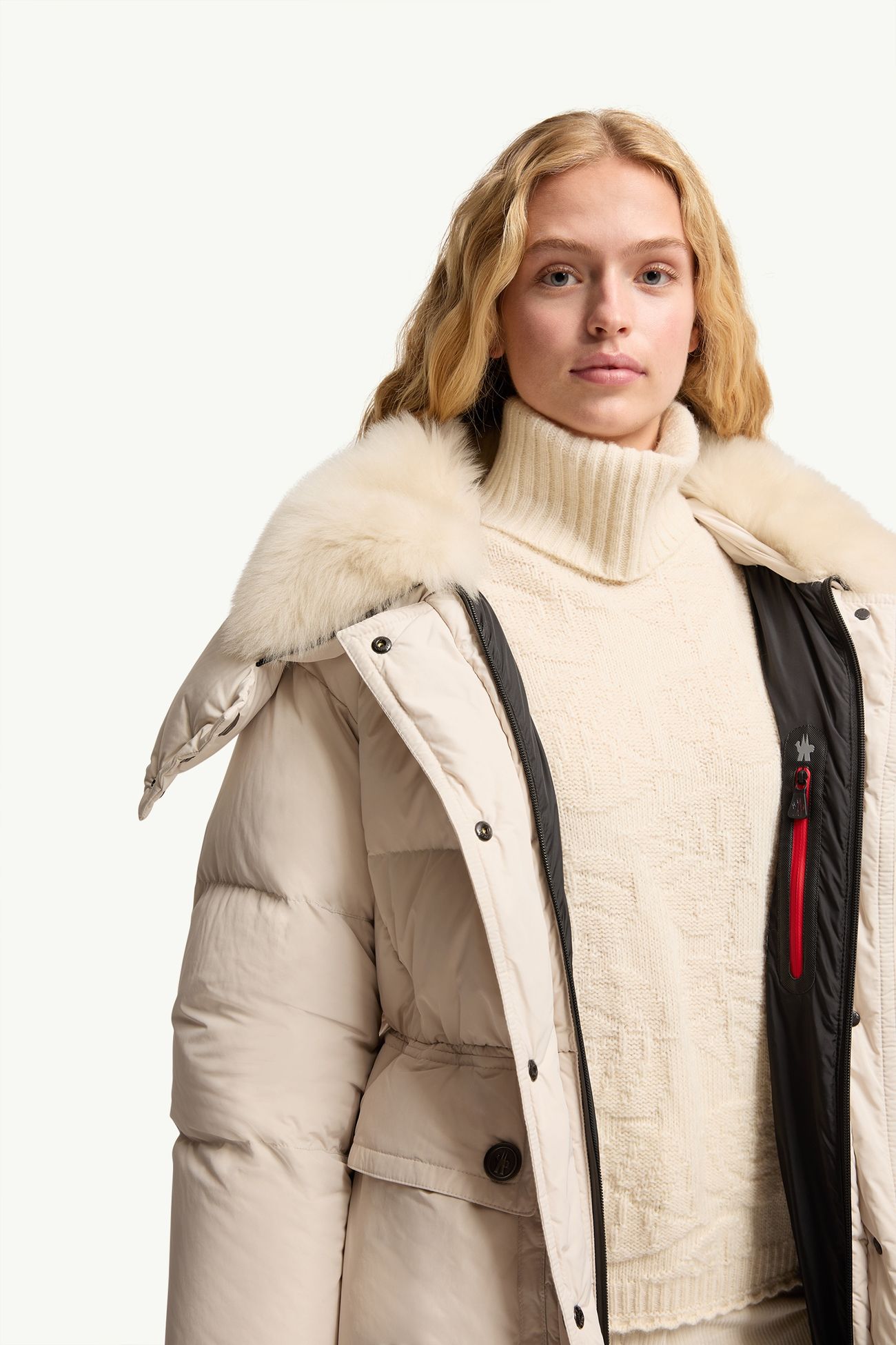 Piumino lungo Gelisette con orlo in shearling Donna Beige Chiaro Moncler 6