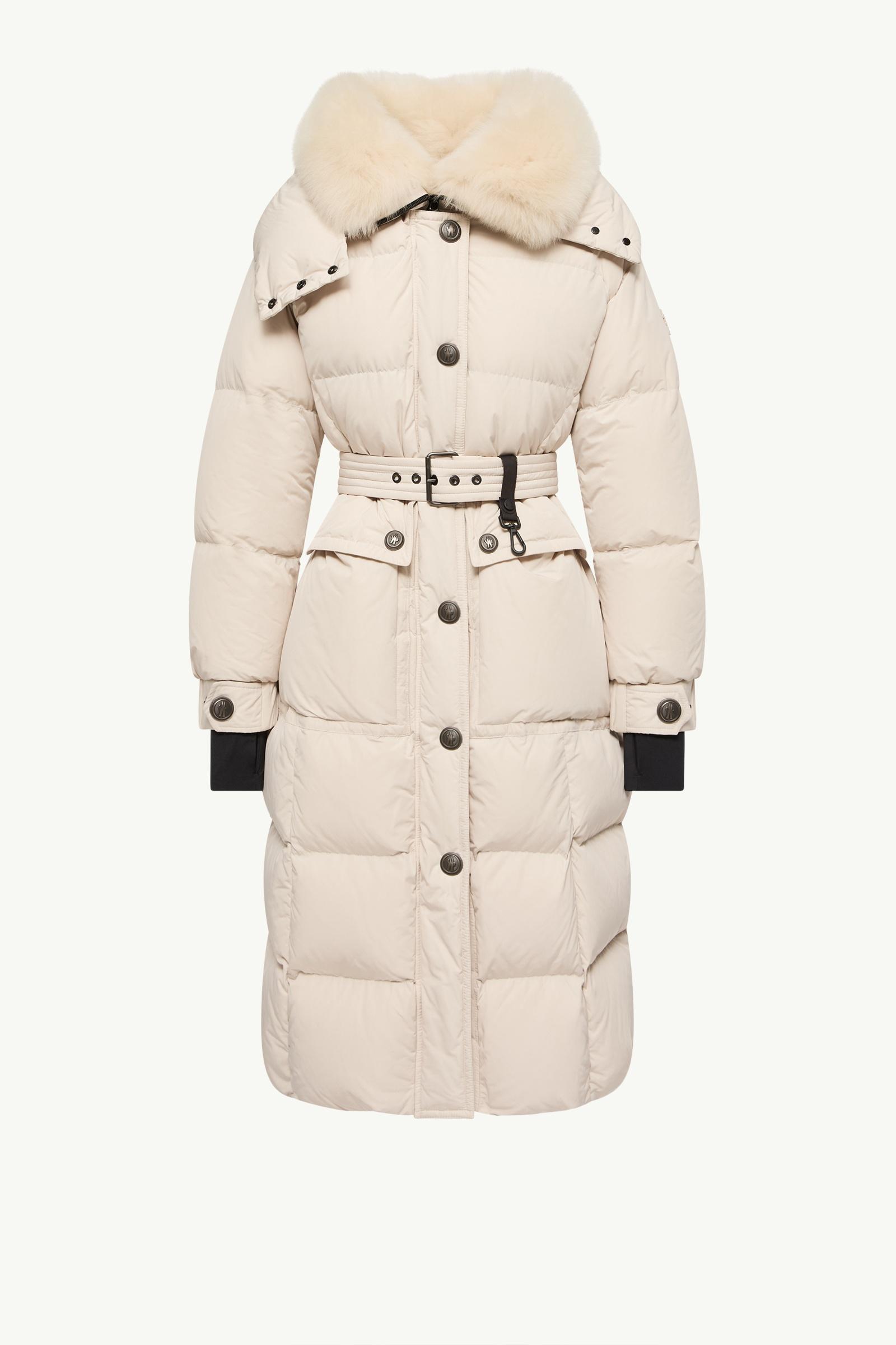 Gelisette Shearling-Trimmed Long Down Jacket Women Light Beige Moncler