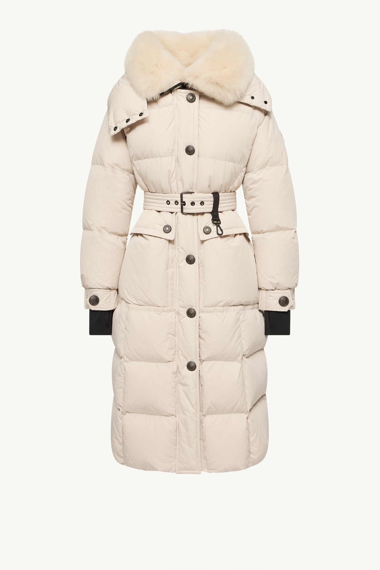 Piumino lungo Gelisette con orlo in shearling Donna Beige Chiaro Moncler 2