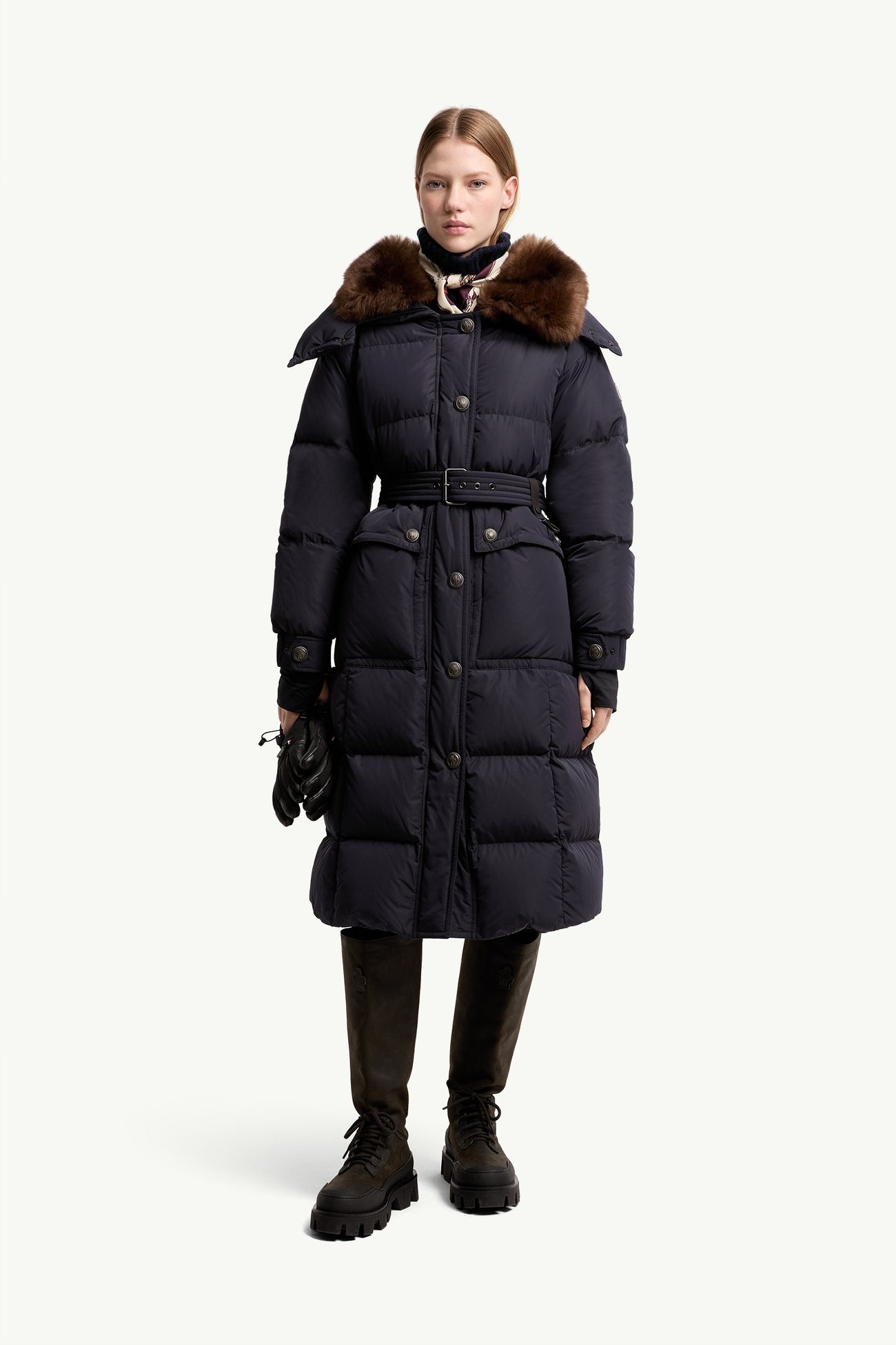 Gelisette羔羊毛飾邊長身羽絨外套 女士 深藍色 Moncler 0