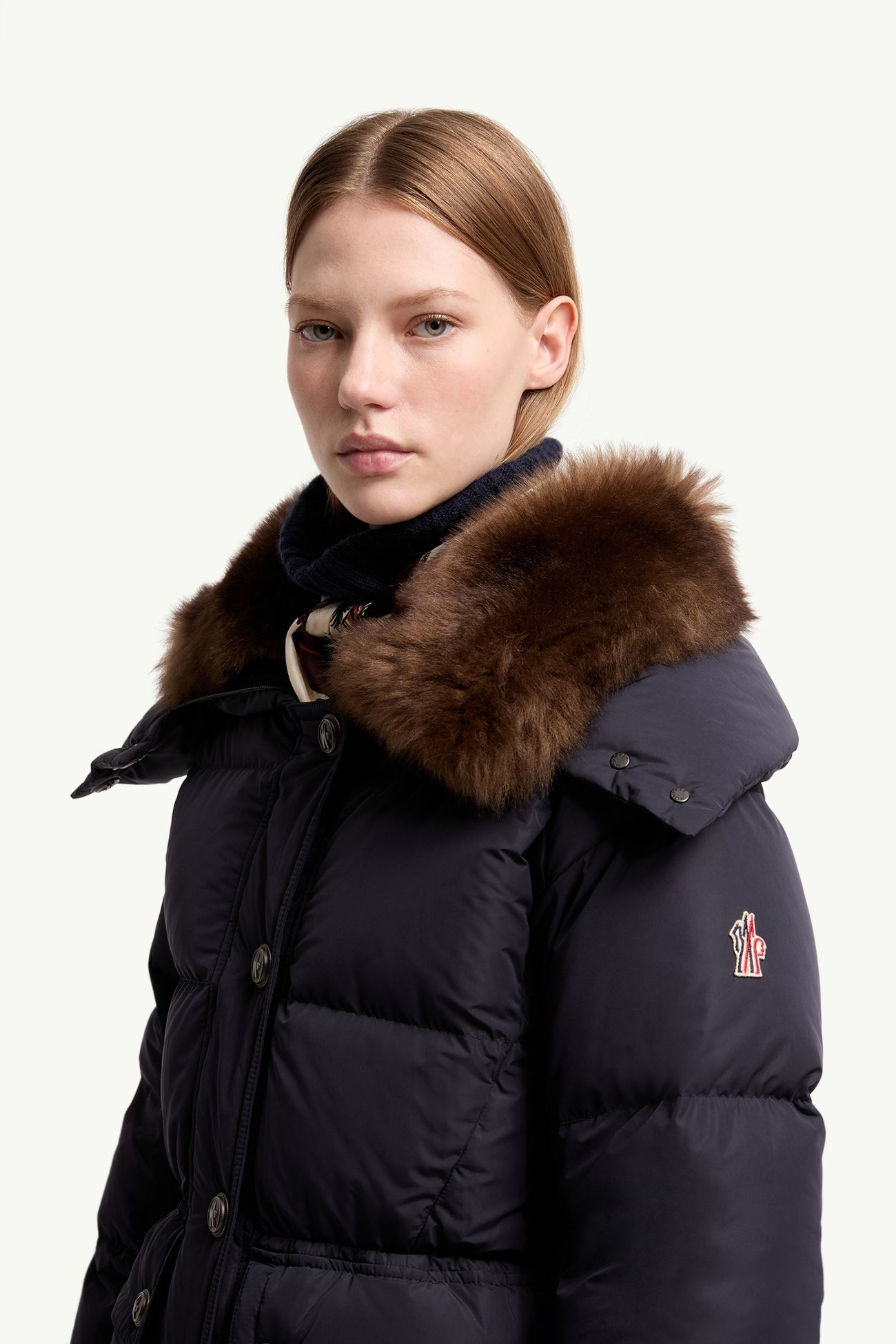 Gelisette lange Daunenjacke mit Shearling-Besatz Damen Dunkelblau Moncler 1
