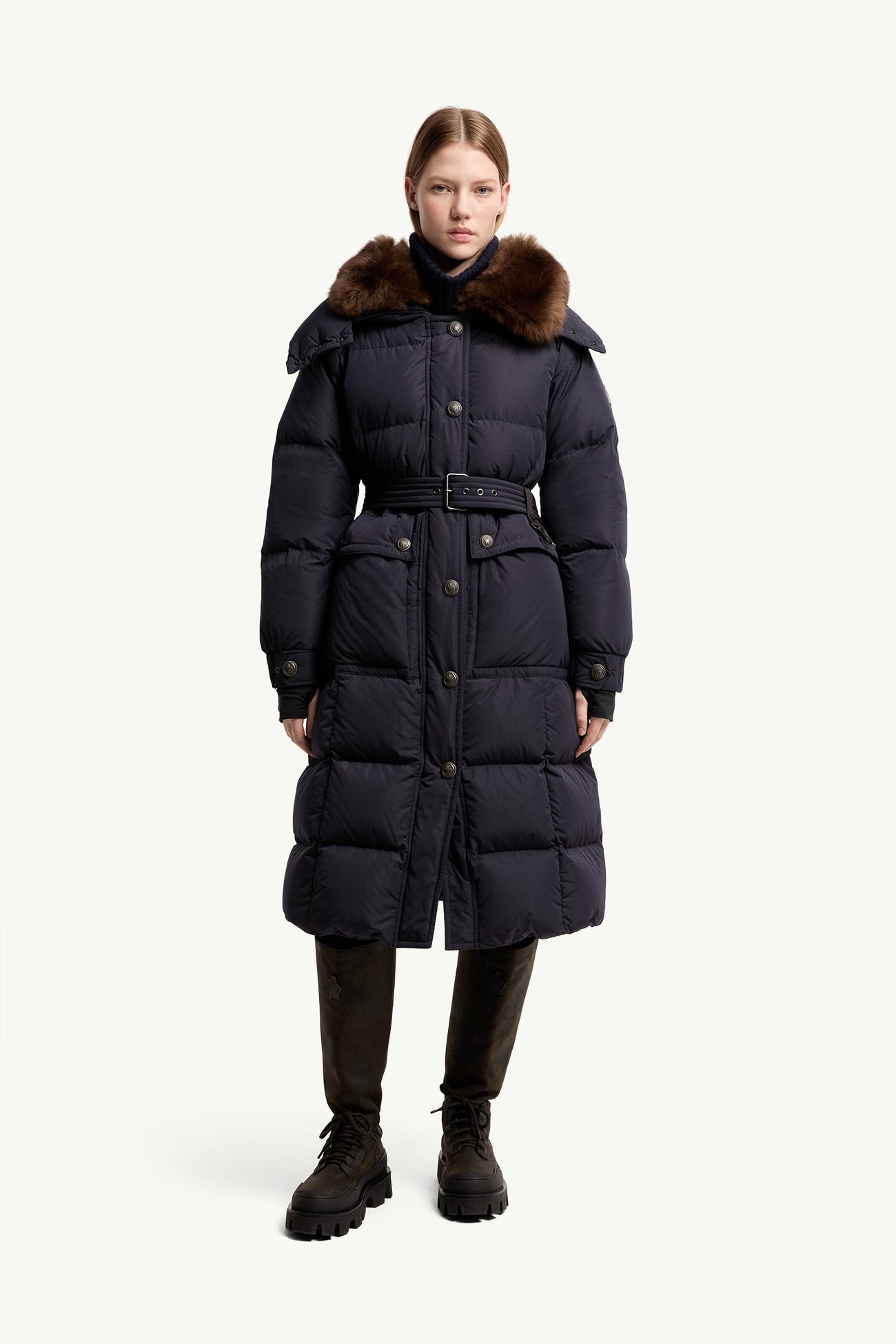 Piumino lungo Gelisette con orlo in shearling Donna Blu Scuro Moncler 3