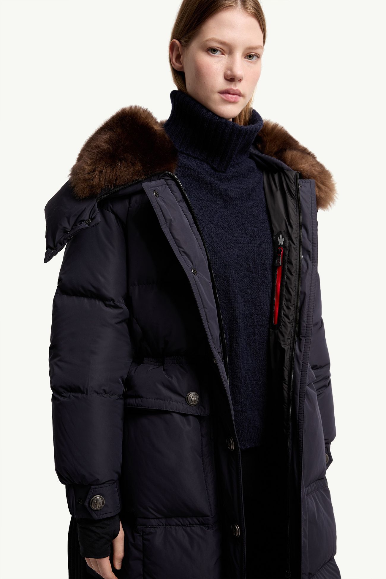 Gelisette lange Daunenjacke mit Shearling-Besatz Damen Dunkelblau Moncler 5