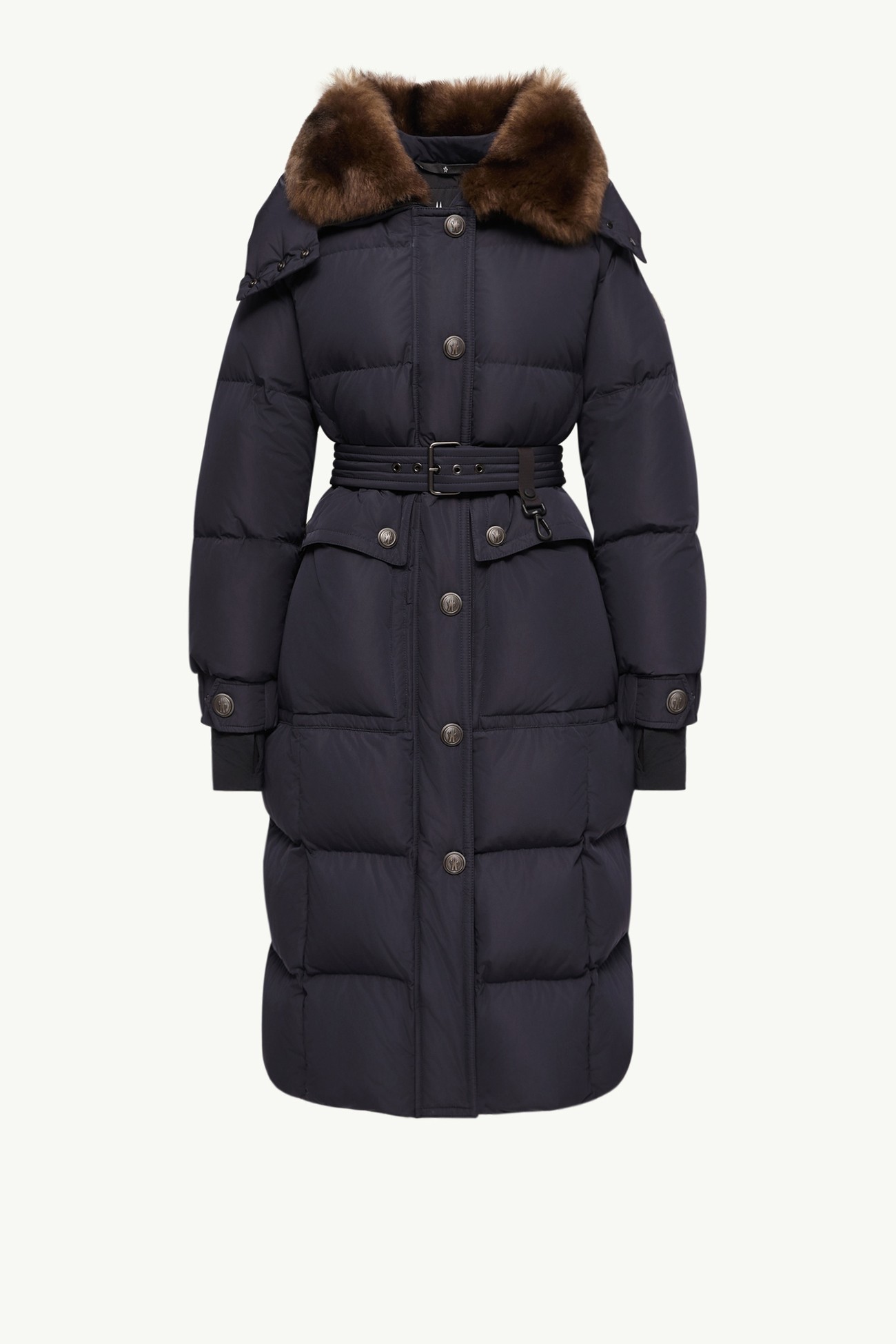 Piumino lungo Gelisette con orlo in shearling Donna Blu Scuro Moncler 2