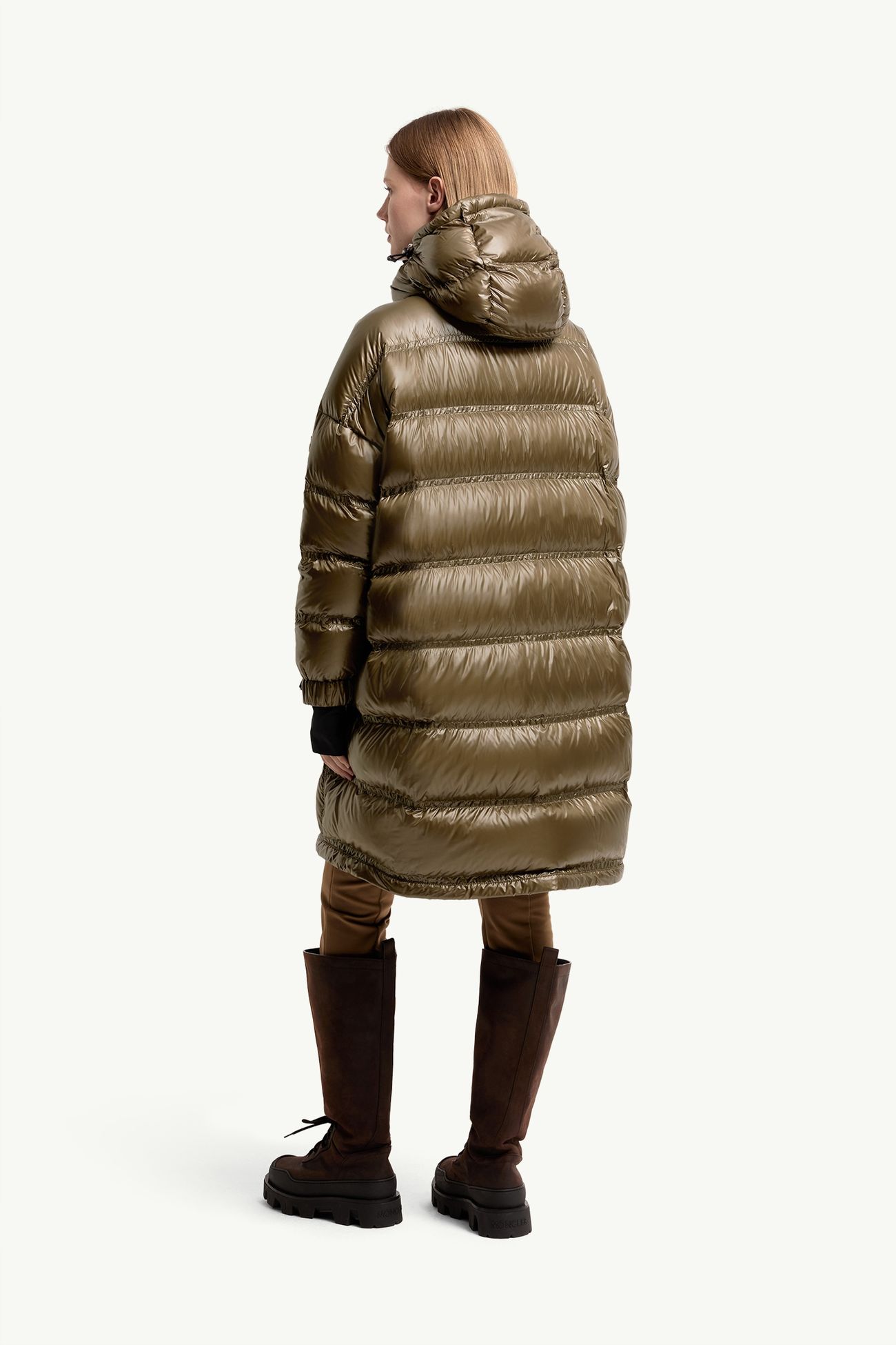 Piumino lungo Rochelairs con cappuccio Donna Verde Oliva Moncler 4
