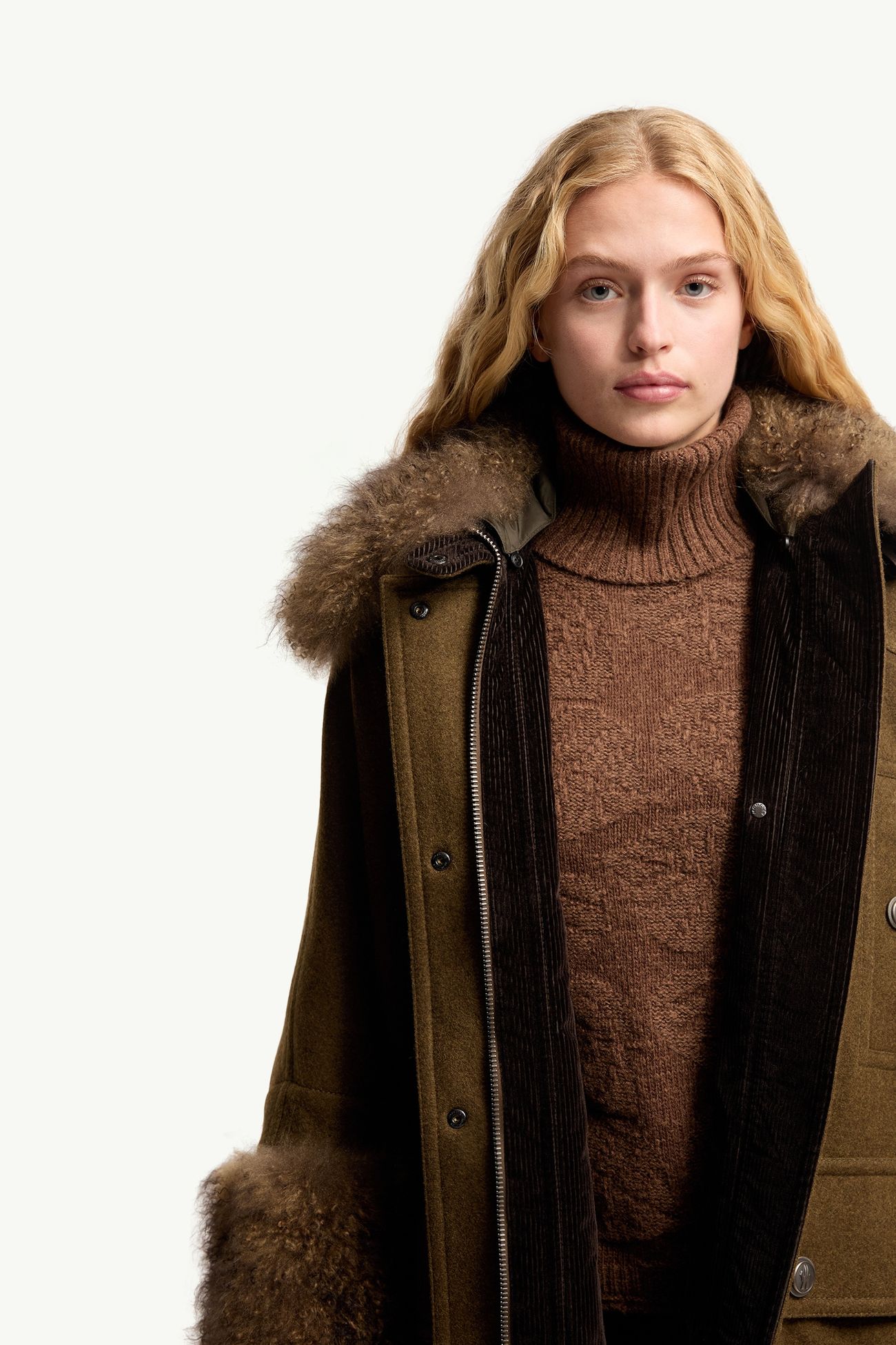 Mantreau Cape aus Loden mit Lammfellbesatz Damen Braun Moncler 6