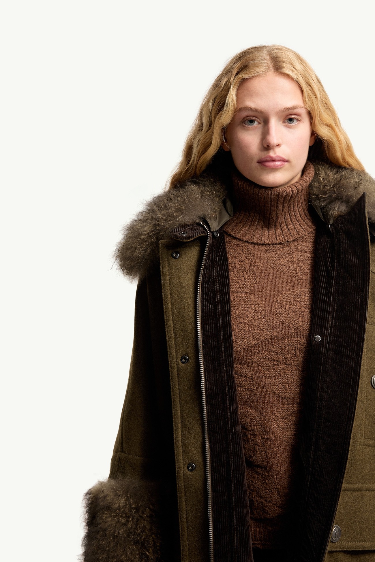 Mantreau Shearling-Trimmed Loden Cape Women Brown Moncler 6