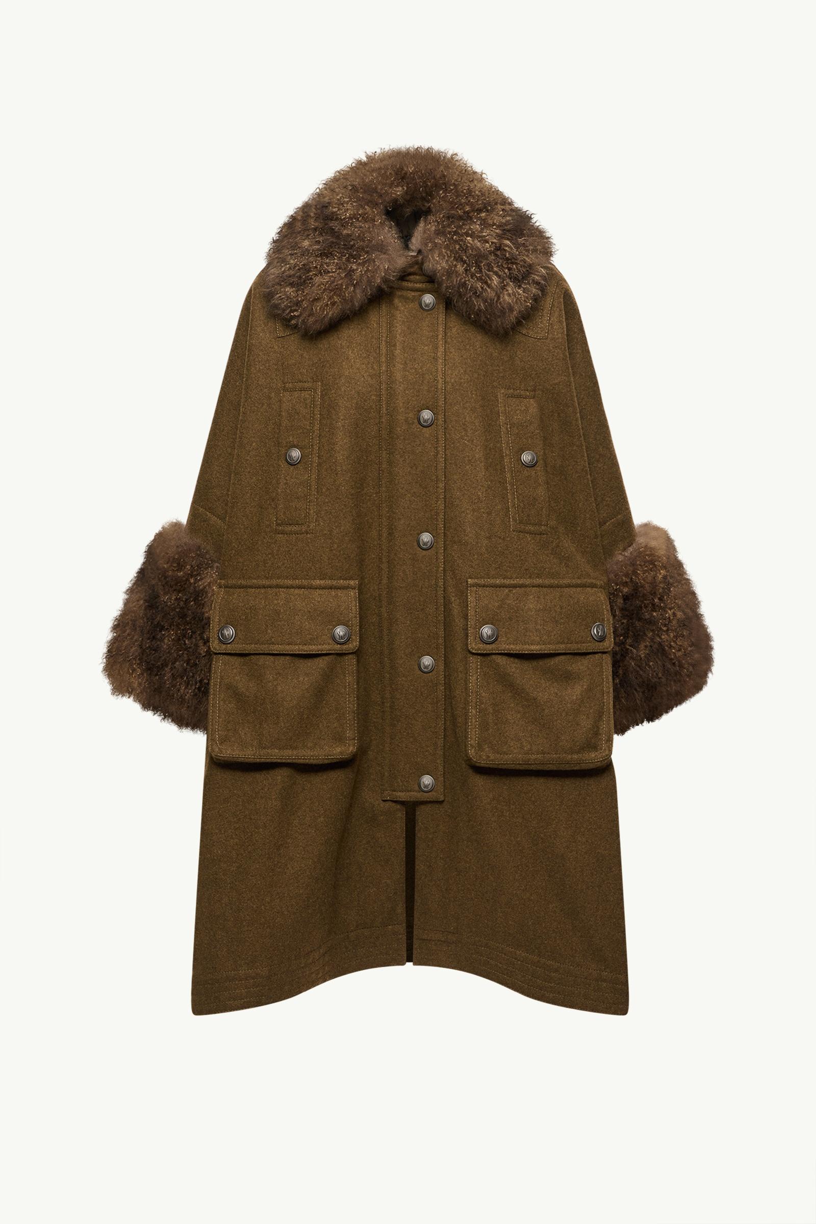 Mantreau Shearling-Trimmed Loden Cape Women Brown Moncler, 1 of 0