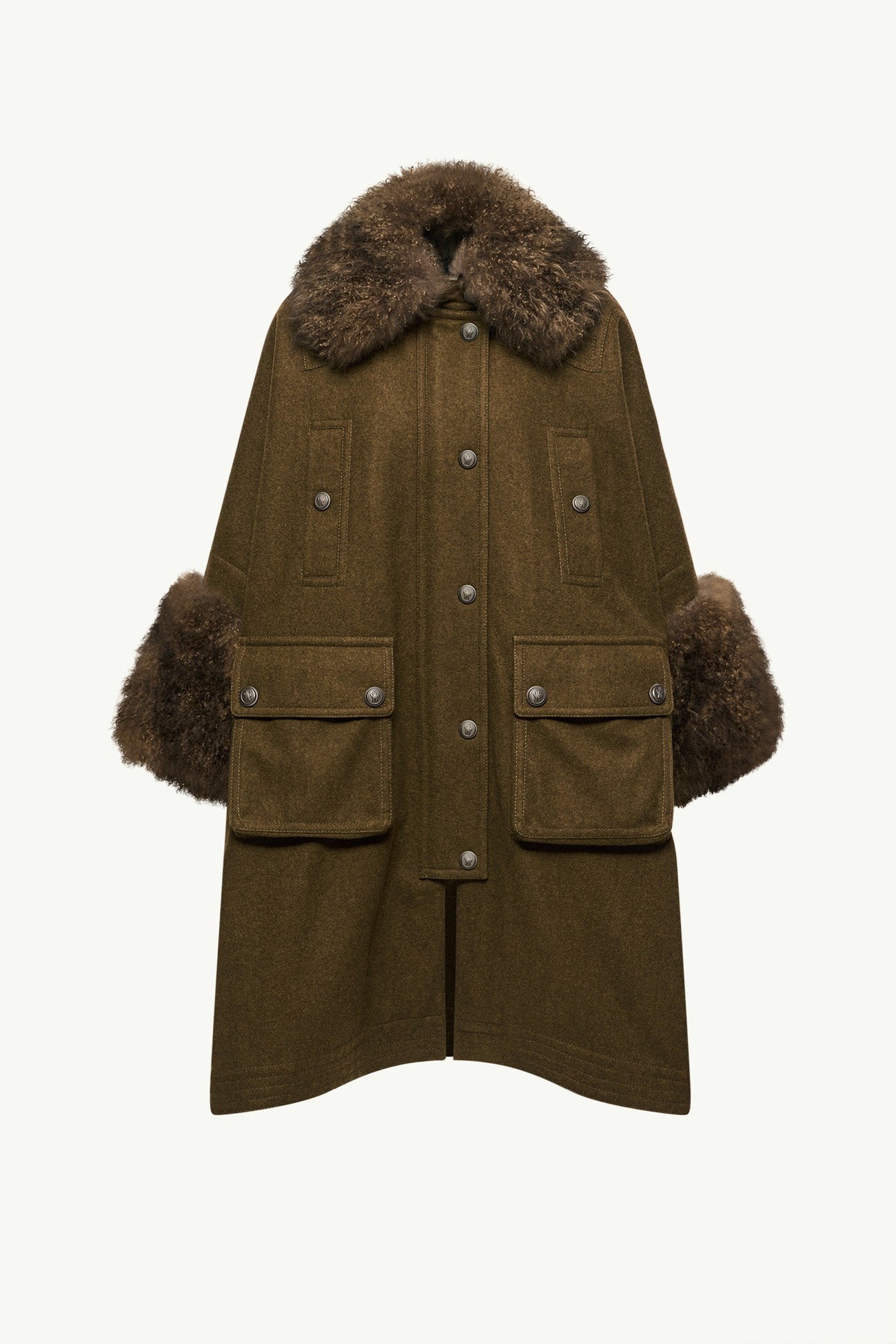 Mantella Loden Mantreau con Bordi in Shearling Donna Marrone Moncler 2