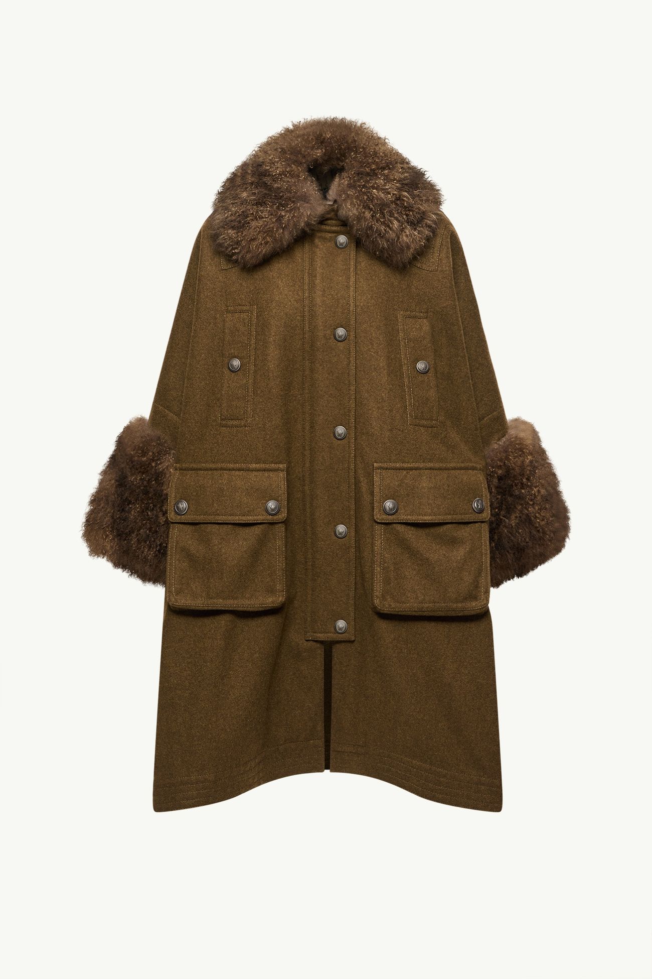 Mantreau羔羊毛飾邊羅登呢斗篷 女士 啡色 Moncler 2