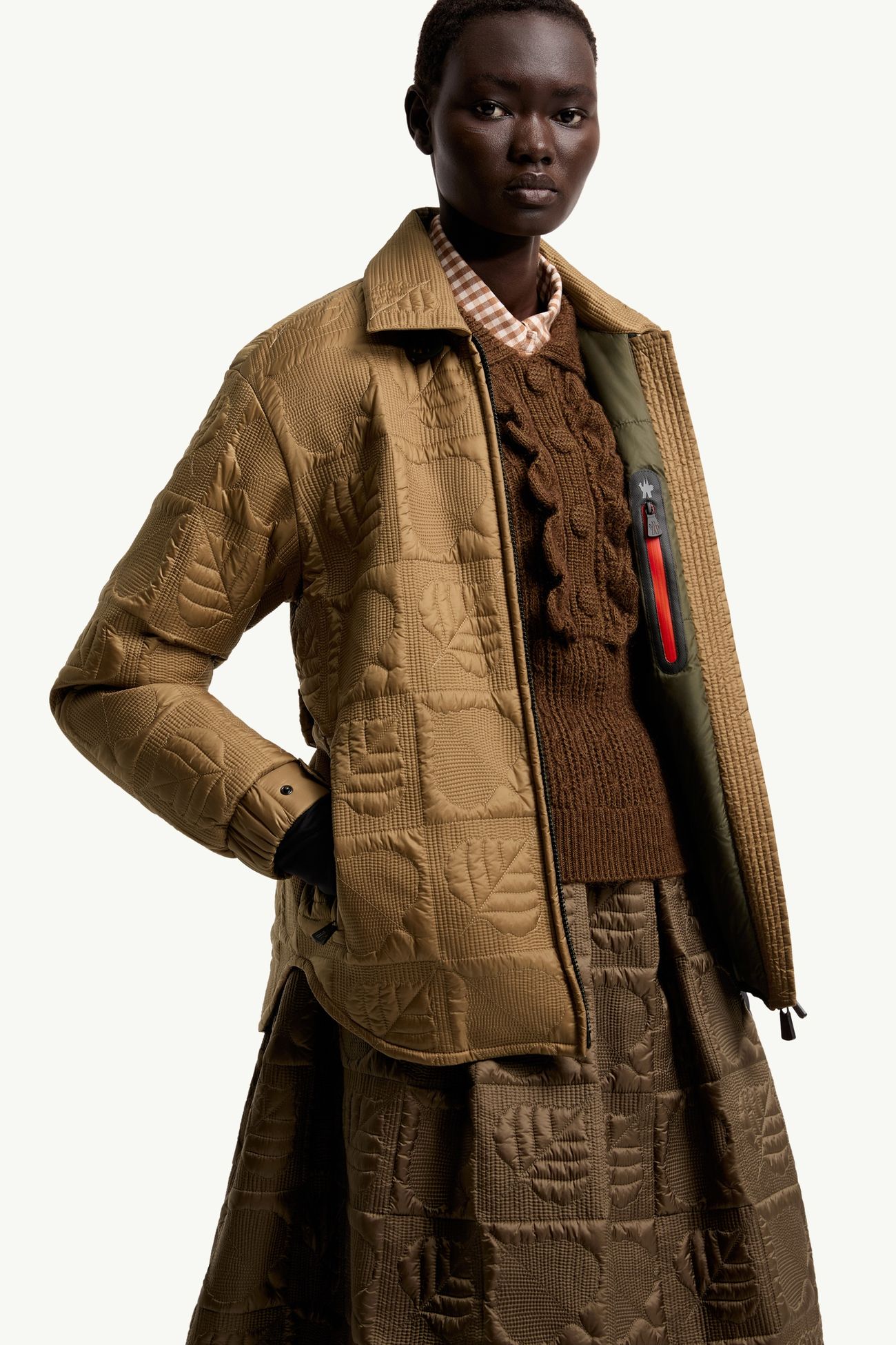 Chaqueta camisera con plumón y acolchado de hojas Crevoux Mujer Beige Camel Moncler 5