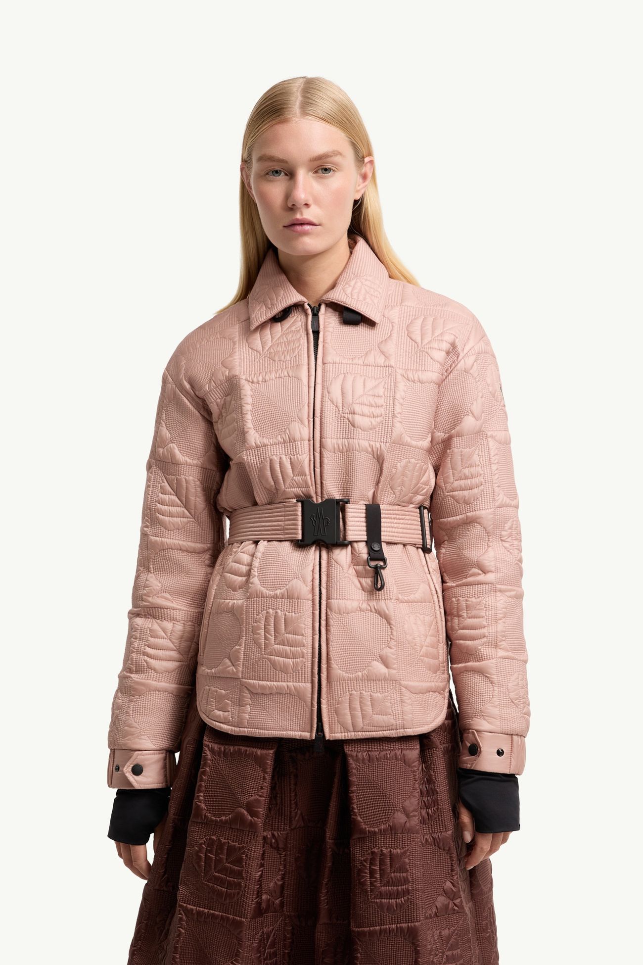 Crevoux Daunenhemdjacke mit Blatt-Steppmuster Damen Pink Moncler 3