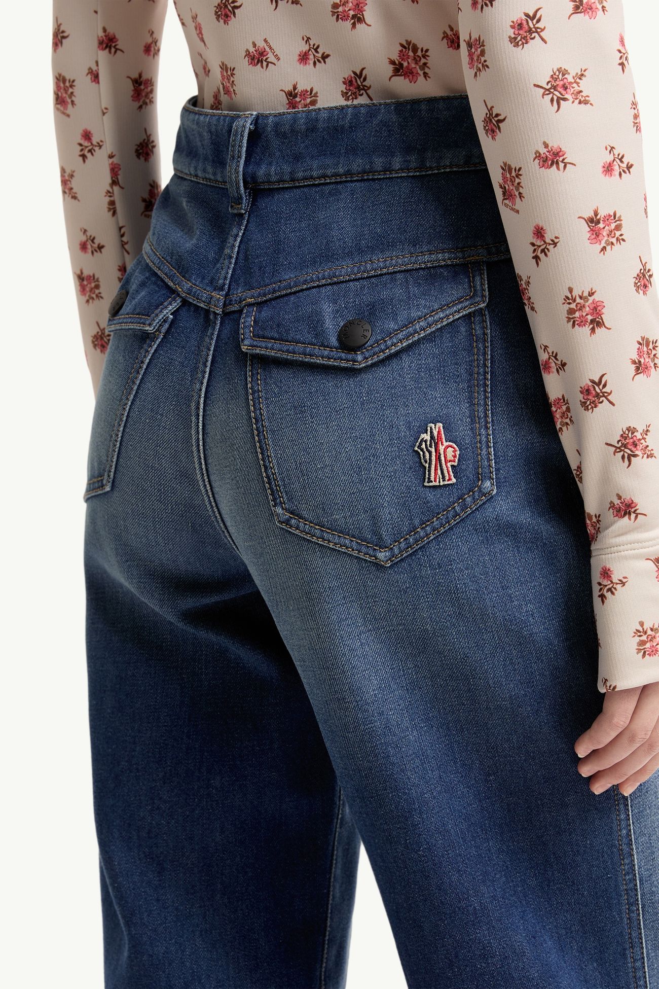 Technical Denim Trousers Women Denim Blue Moncler 5