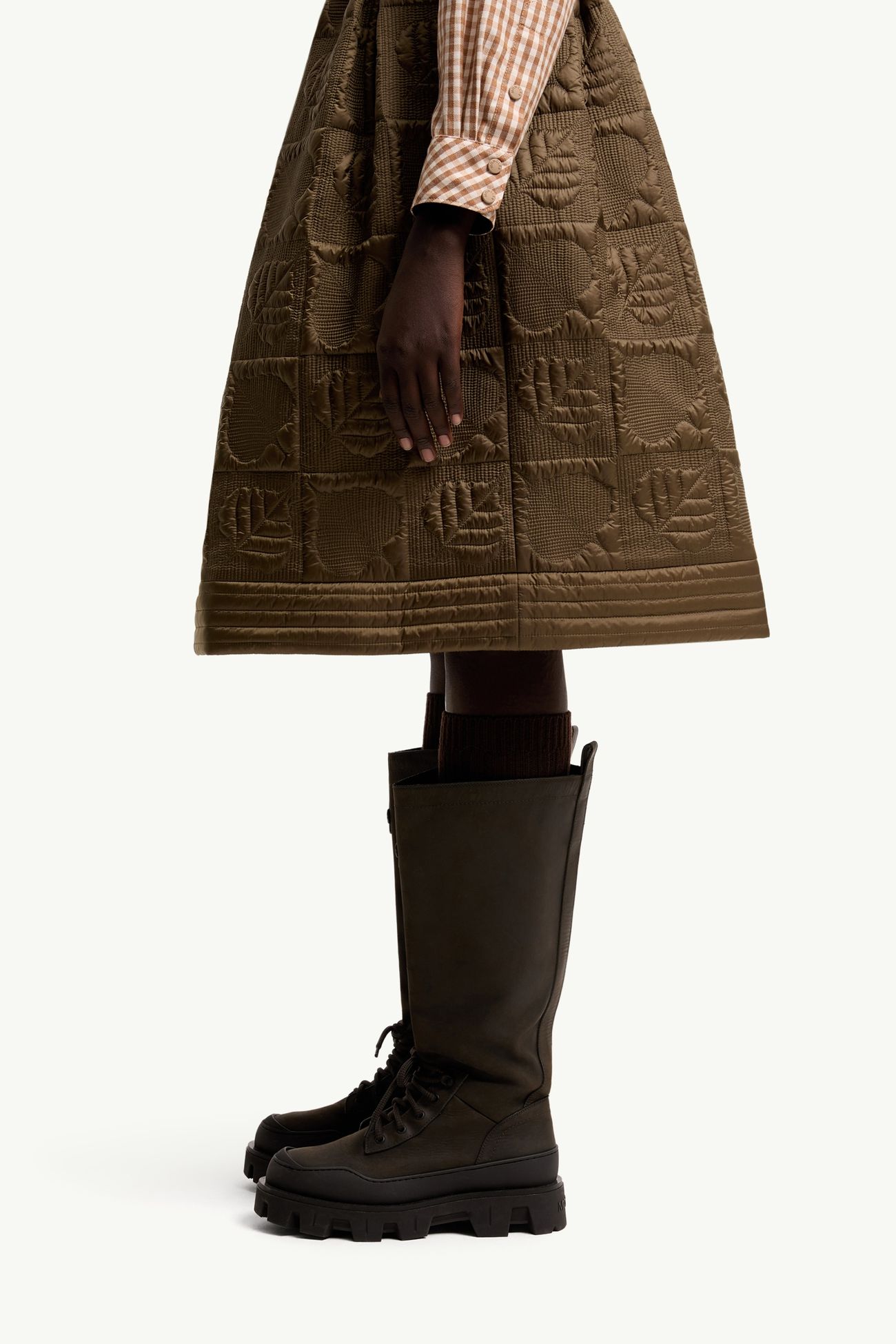 Gesteppter, gepolsterter A-Linien-Rock mit Blattmuster Damen Olivbraun Moncler 1