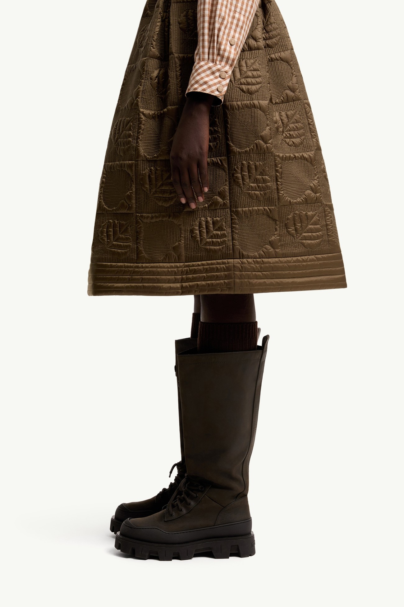 Gesteppter, gepolsterter A-Linien-Rock mit Blattmuster Damen Olivbraun Moncler 1