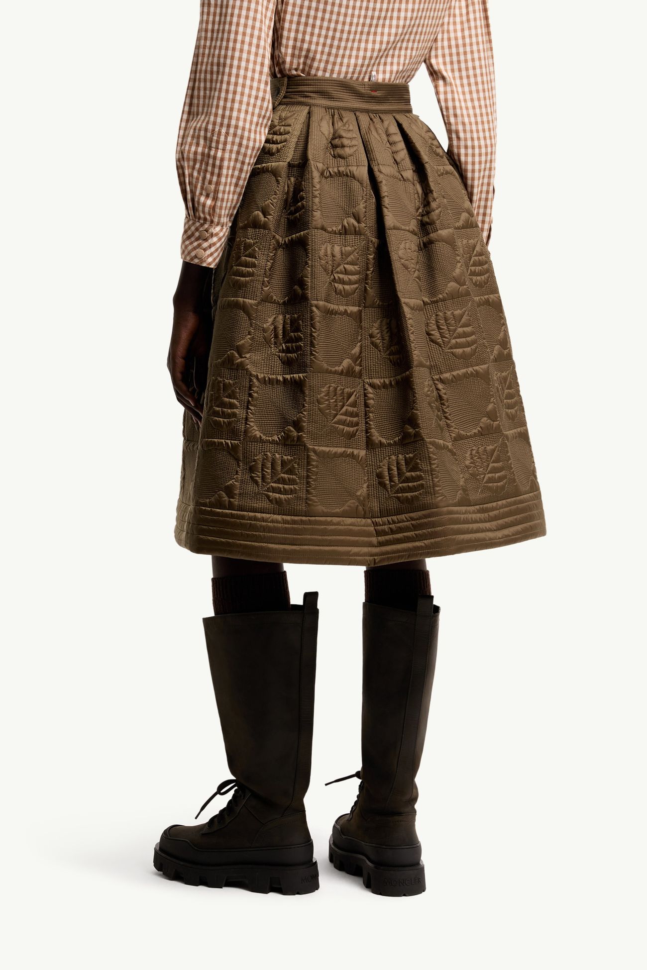 Gonna a Trapezio Imbottita con Trapuntatura a Foglia Donna Marrone Oliva Moncler 4