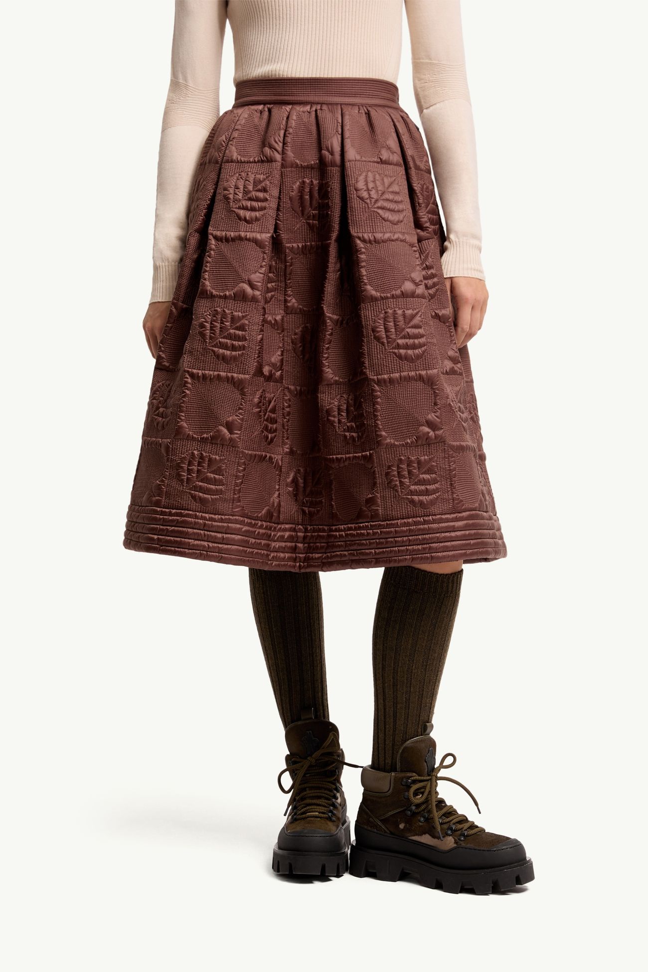 Leaf-Quilted Padded A-Line Skirt Women Brown Moncler 3