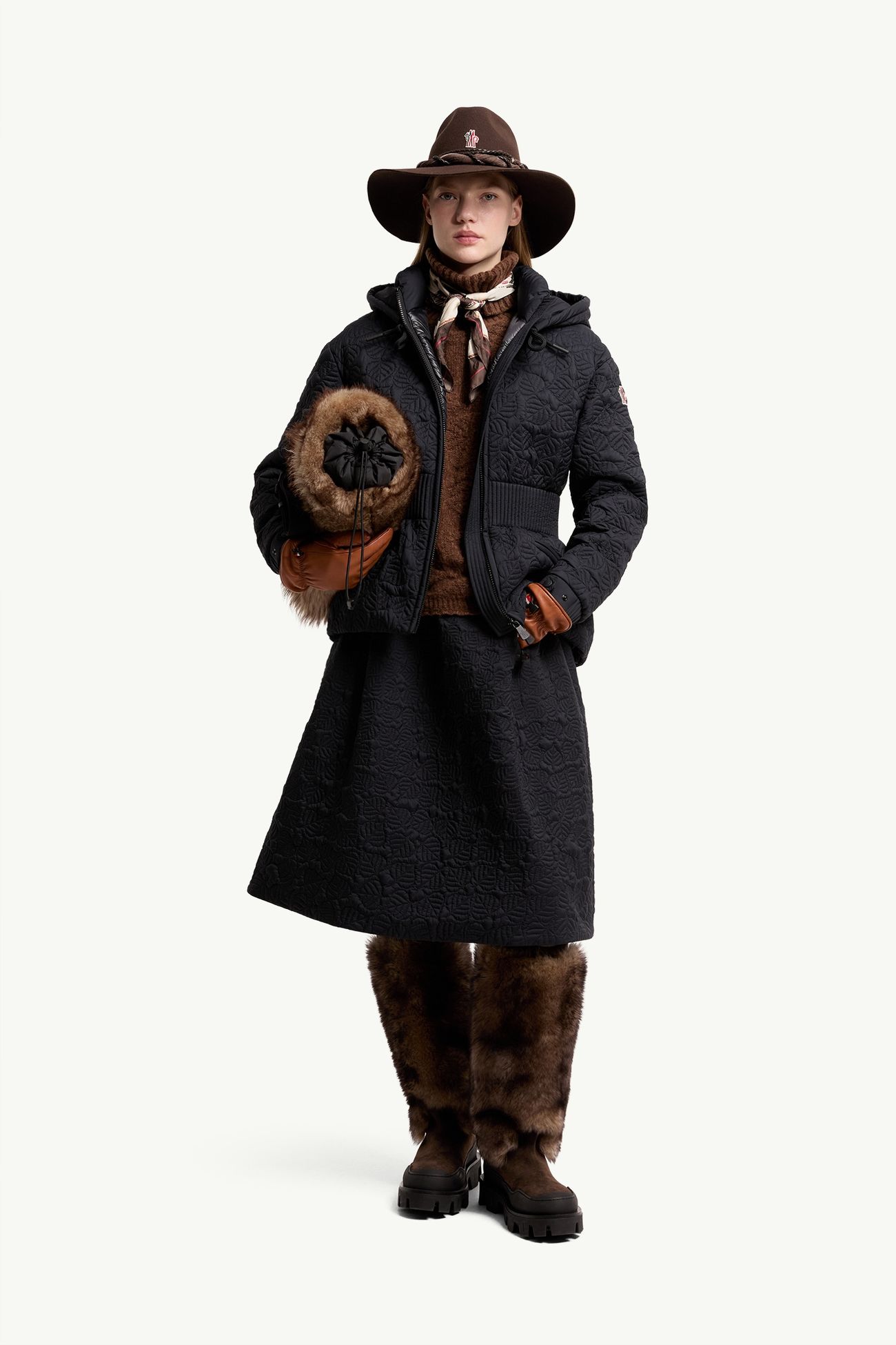 女士叶形绗缝加衬A字型半身裙 女士 深蓝色 Moncler 0