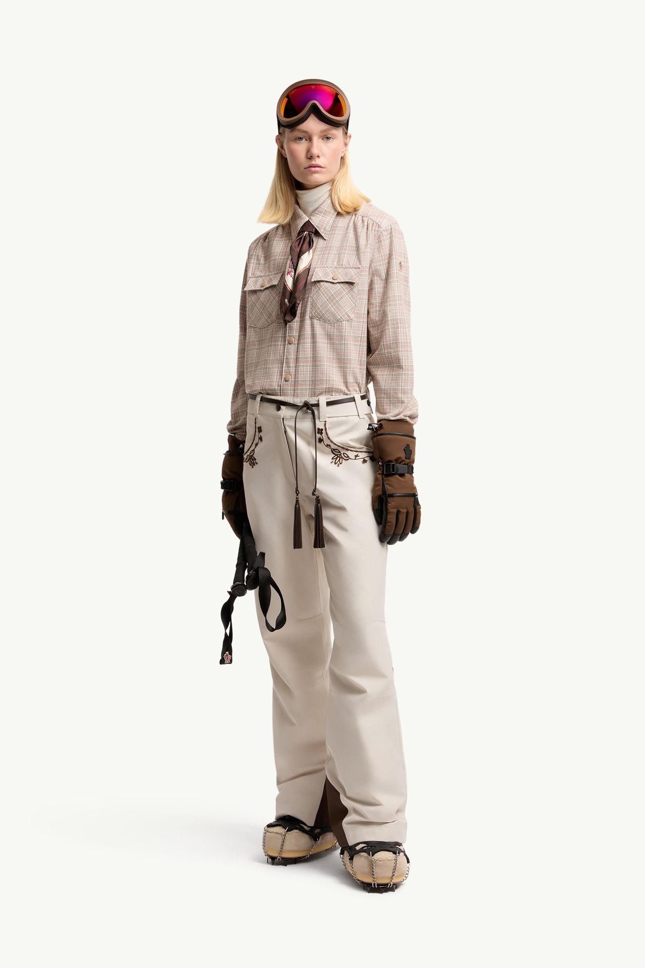 Chemise à manches longues en coton mélangé à carreaux Femmes Blanc & Rose Moncler 0