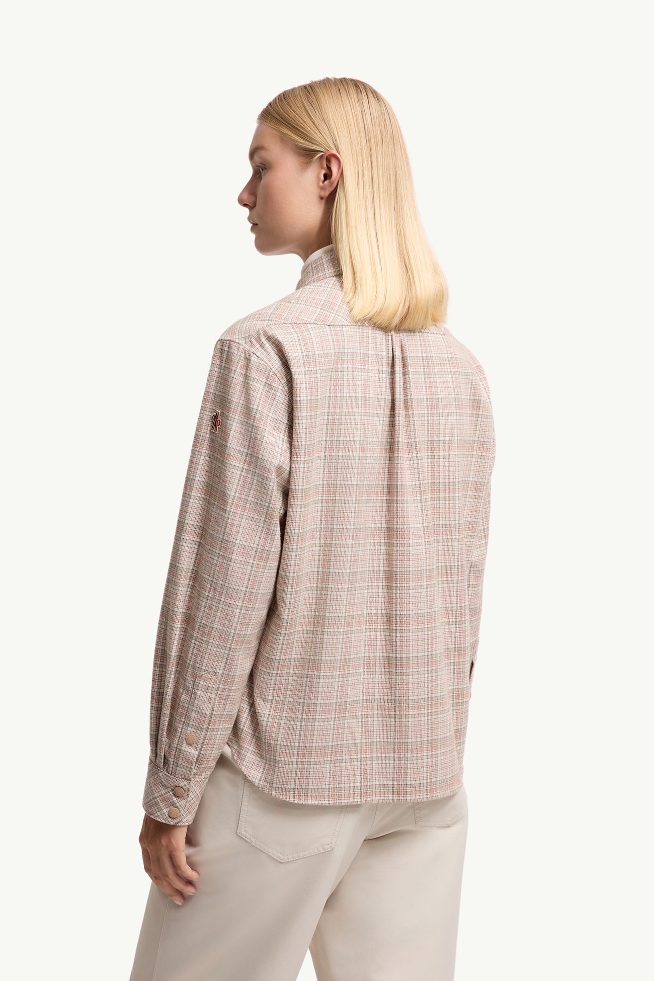 Check Cotton Blend Long Sleeve Shirt Women White & Pink Moncler 4