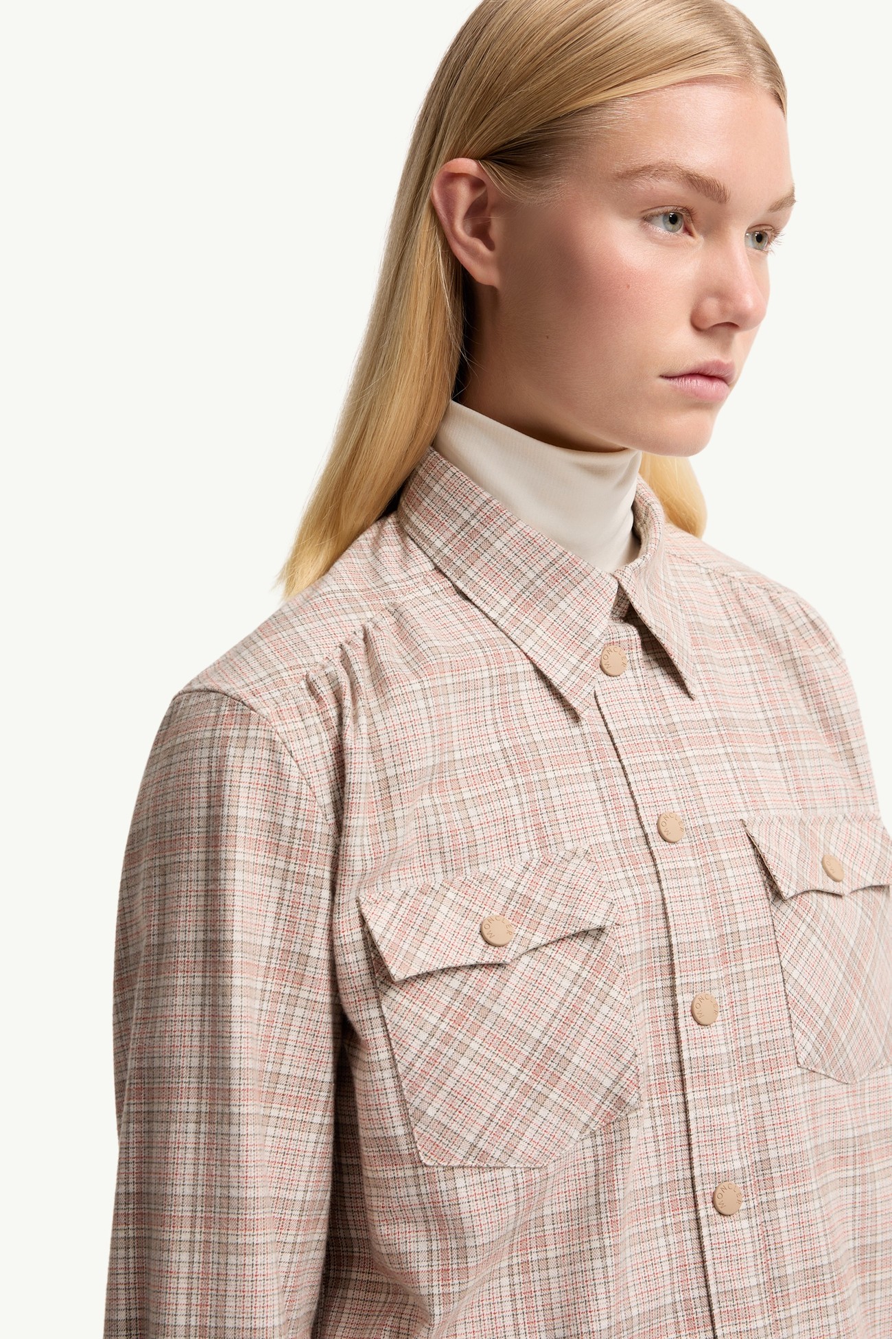 Check Cotton Blend Long Sleeve Shirt Women White & Pink Moncler 5