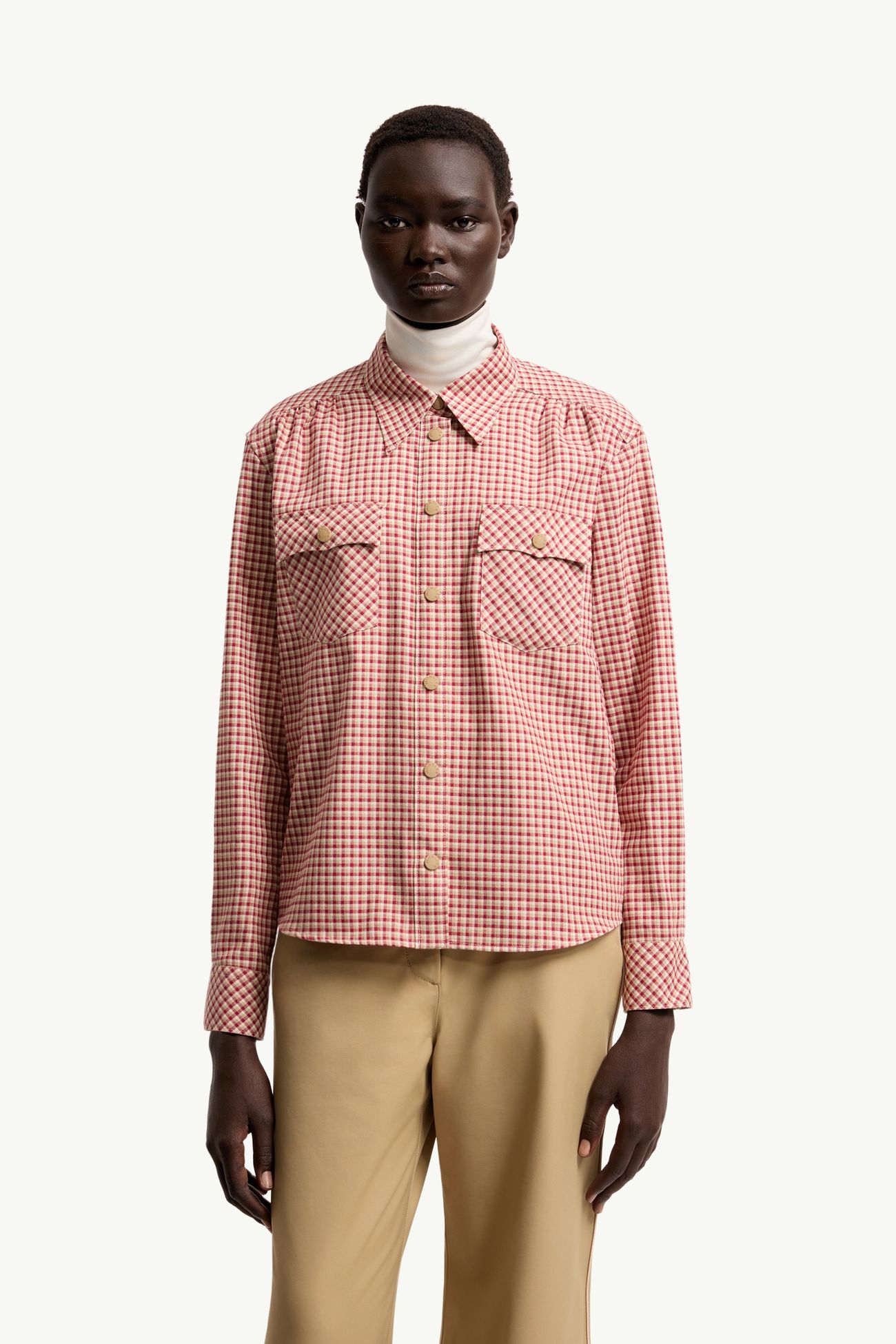 Check Cotton Long Sleeve Shirt Women Cherry Pink Moncler 3