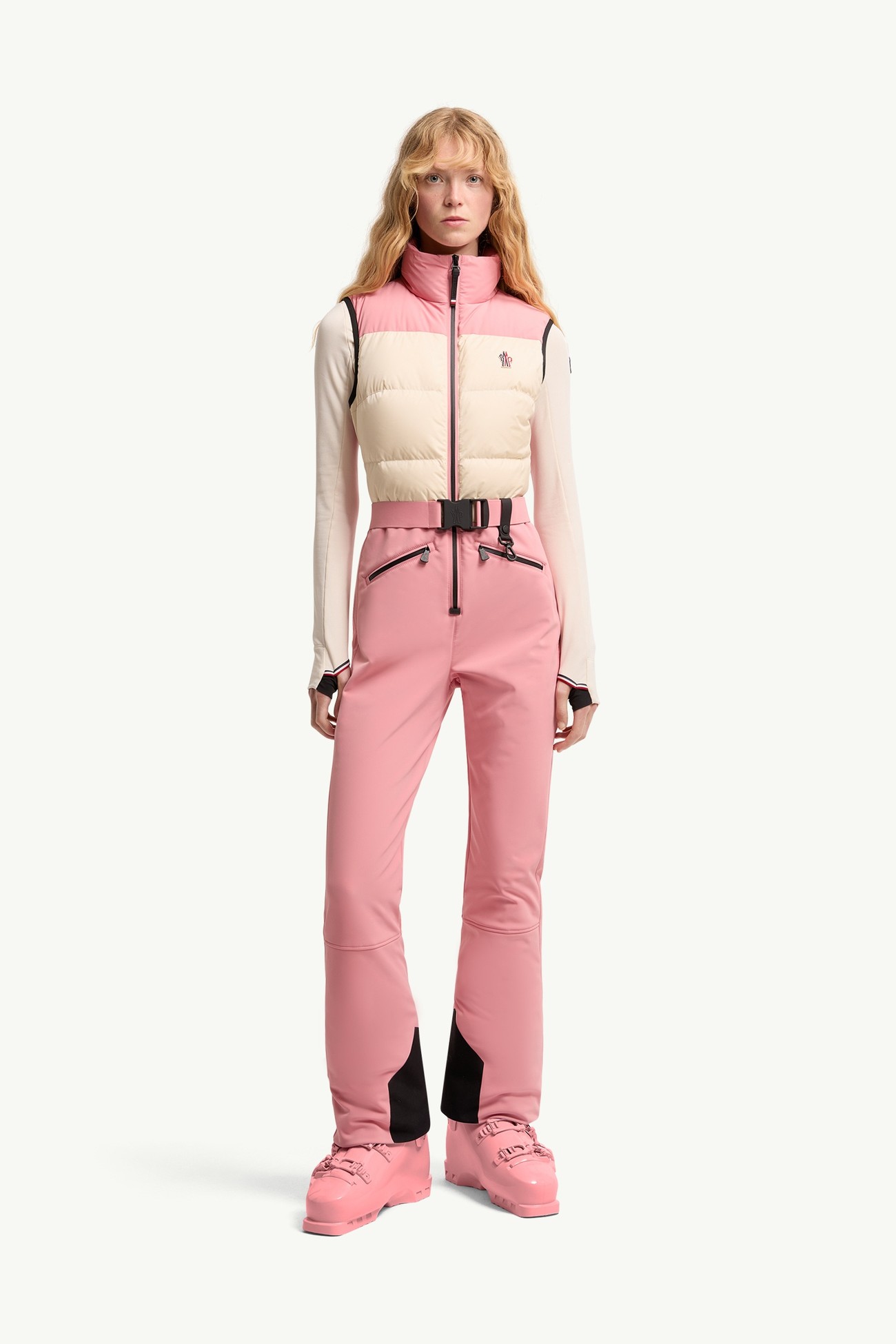 Insulated Ski Suit Women White & Pink Moncler 3