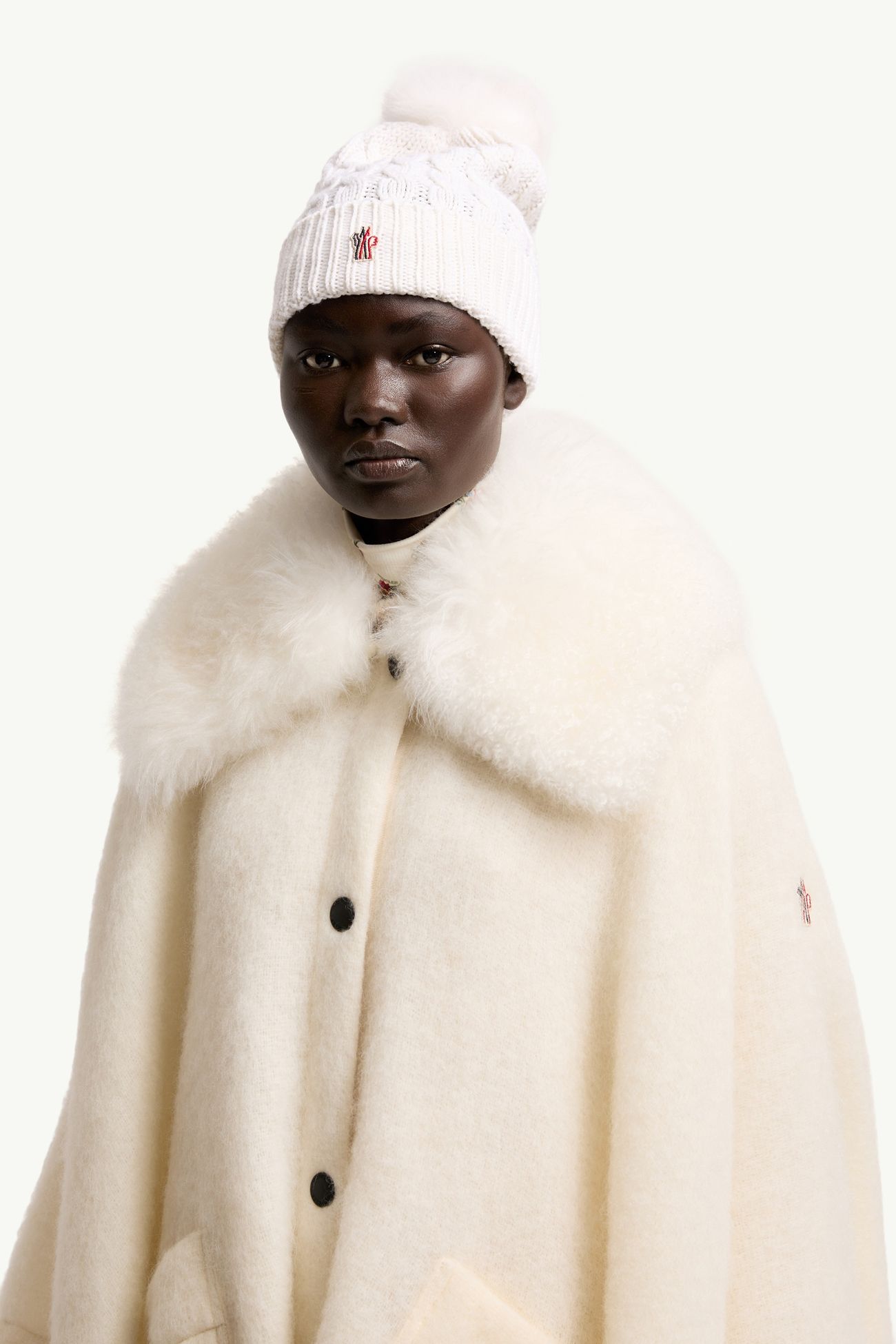 Bonnet en laine avec pompon Femmes Blanc Moncler 1