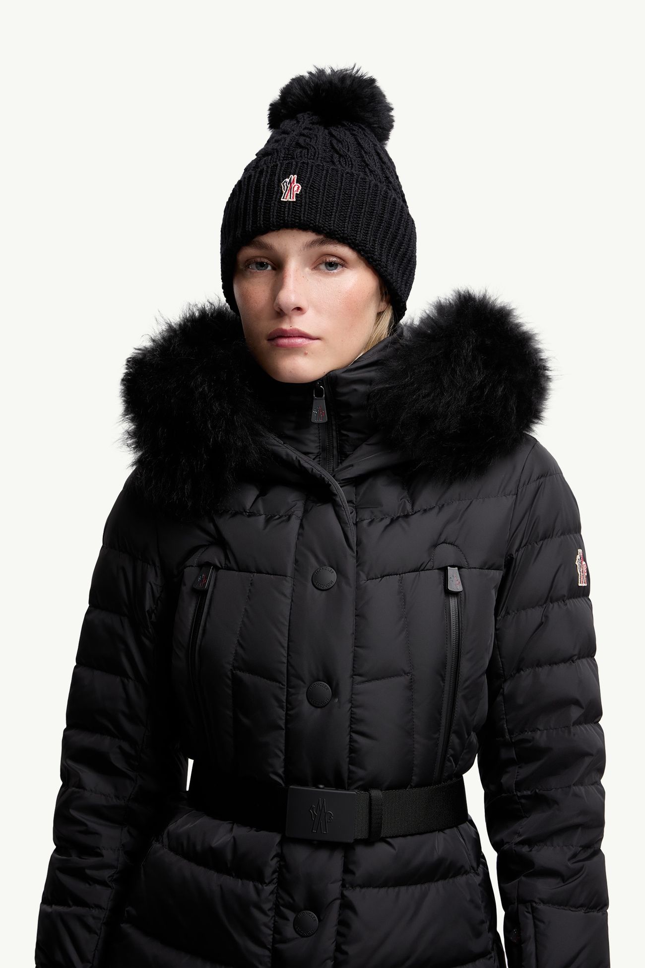 Wool Beanie With Pom Pom Women Black Moncler 1