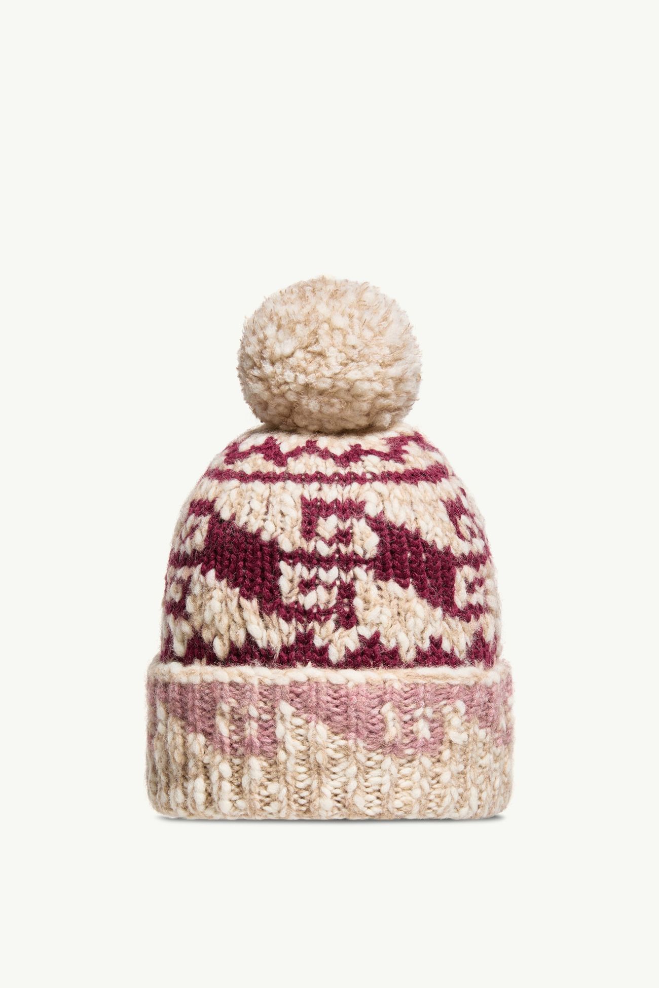 Alpaca & Wool Blend Beanie with Pom Pom Women Beige & Burgundy Moncler 3