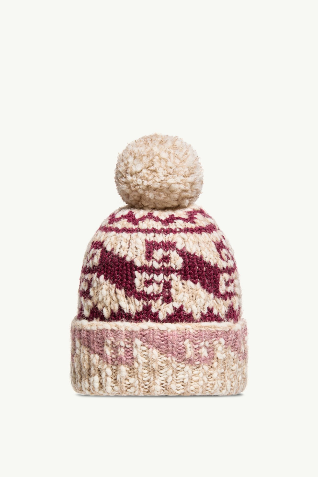 Alpaca & Wool Blend Beanie with Pom Pom Women Beige & Burgundy Moncler 3