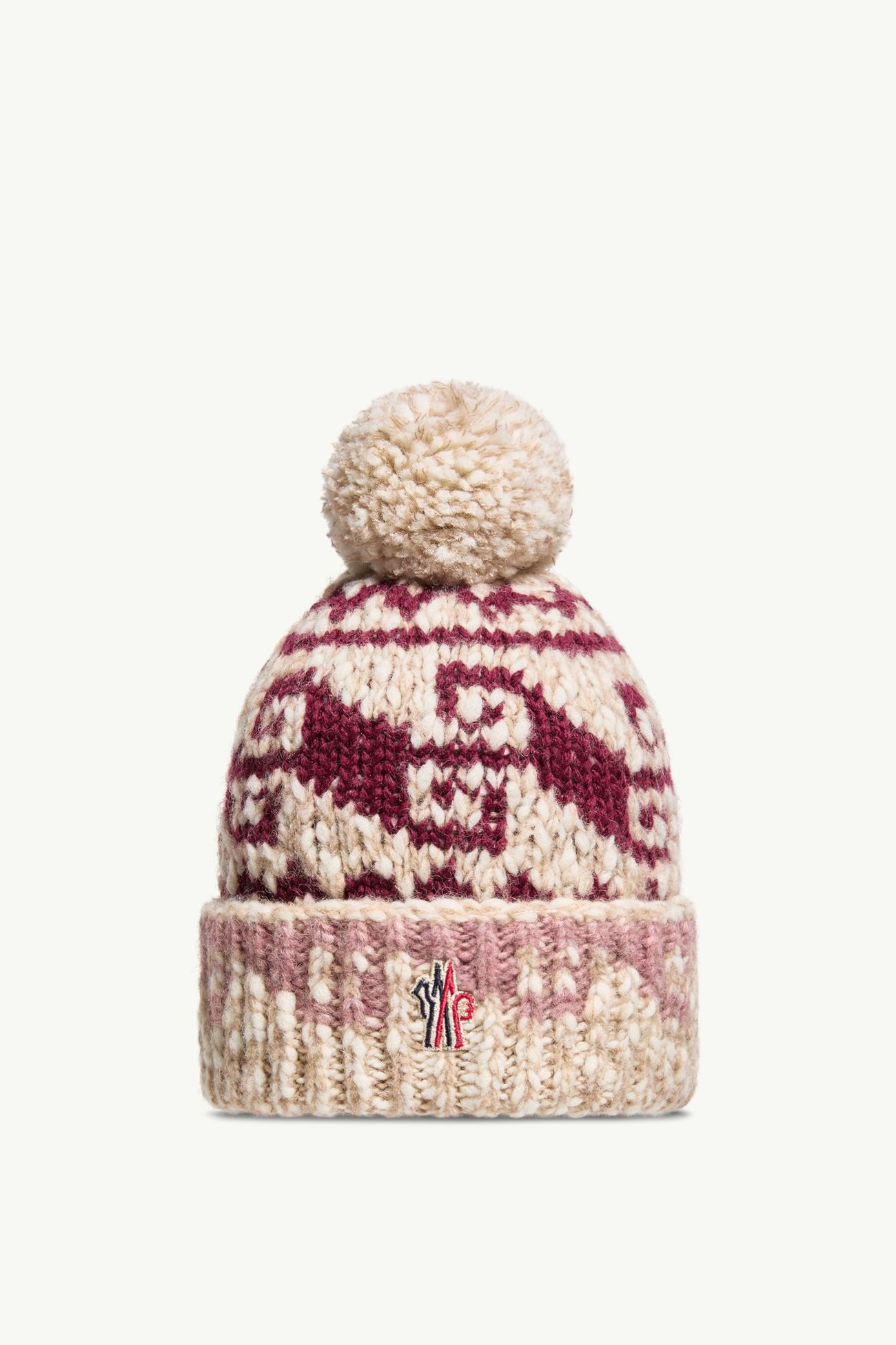 絨球裝飾羊駝毛羊毛混紡冷帽 女士 米色和酒紅色 Moncler 0