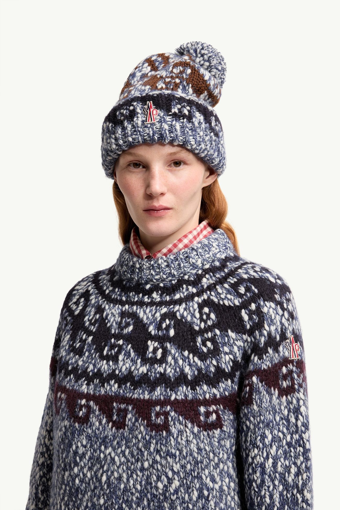 Gorro de mezcla de lana y alpaca con pompón Mujer Azul Claro & Marrón Moncler 1