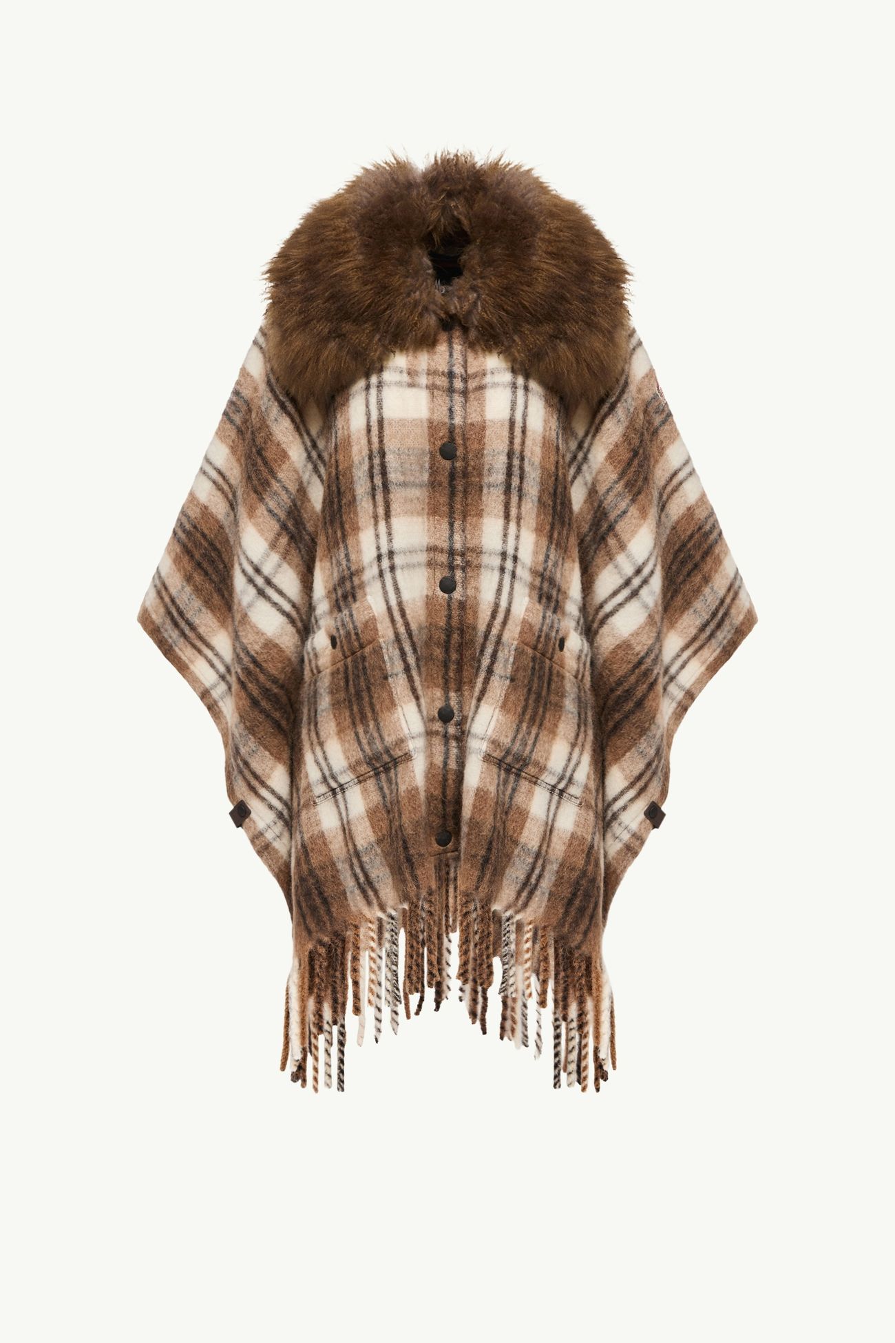 Mantella in misto lana con collo in shearling, mohair e alpaca Donna Marrone & Bianco Moncler 2