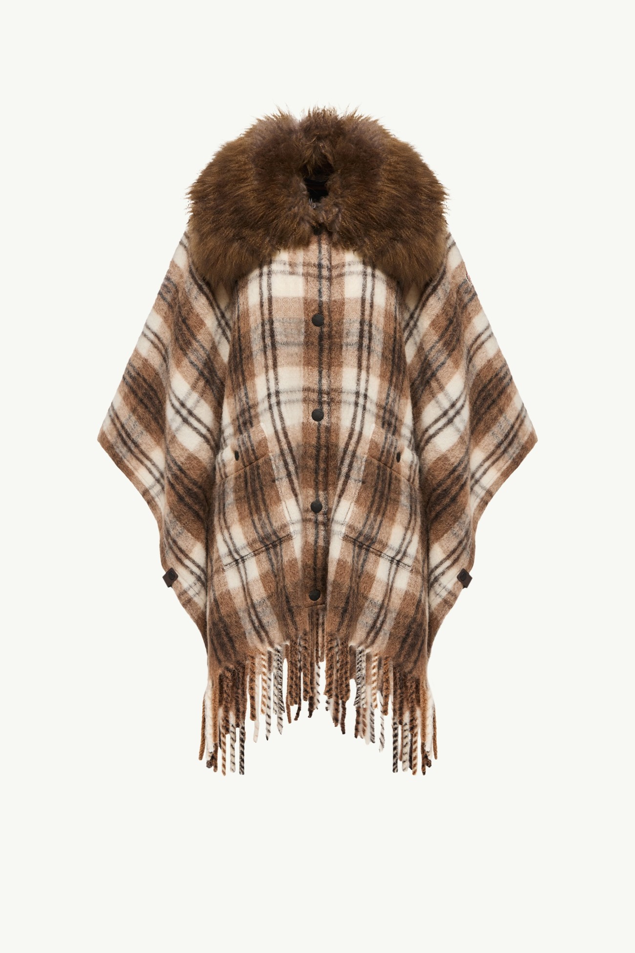 Shearling Collar Mohair, Alpaca & Wool Blend Cape Women Brown & White Moncler 2