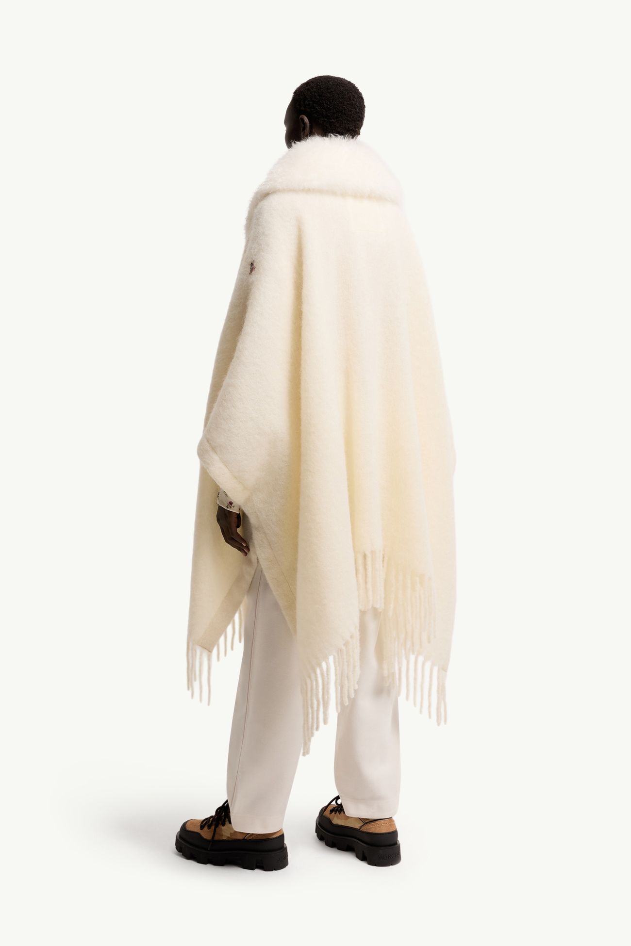 Shearling Collar Mohair, Alpaca & Wool Blend Cape Women White Ivory Moncler 4