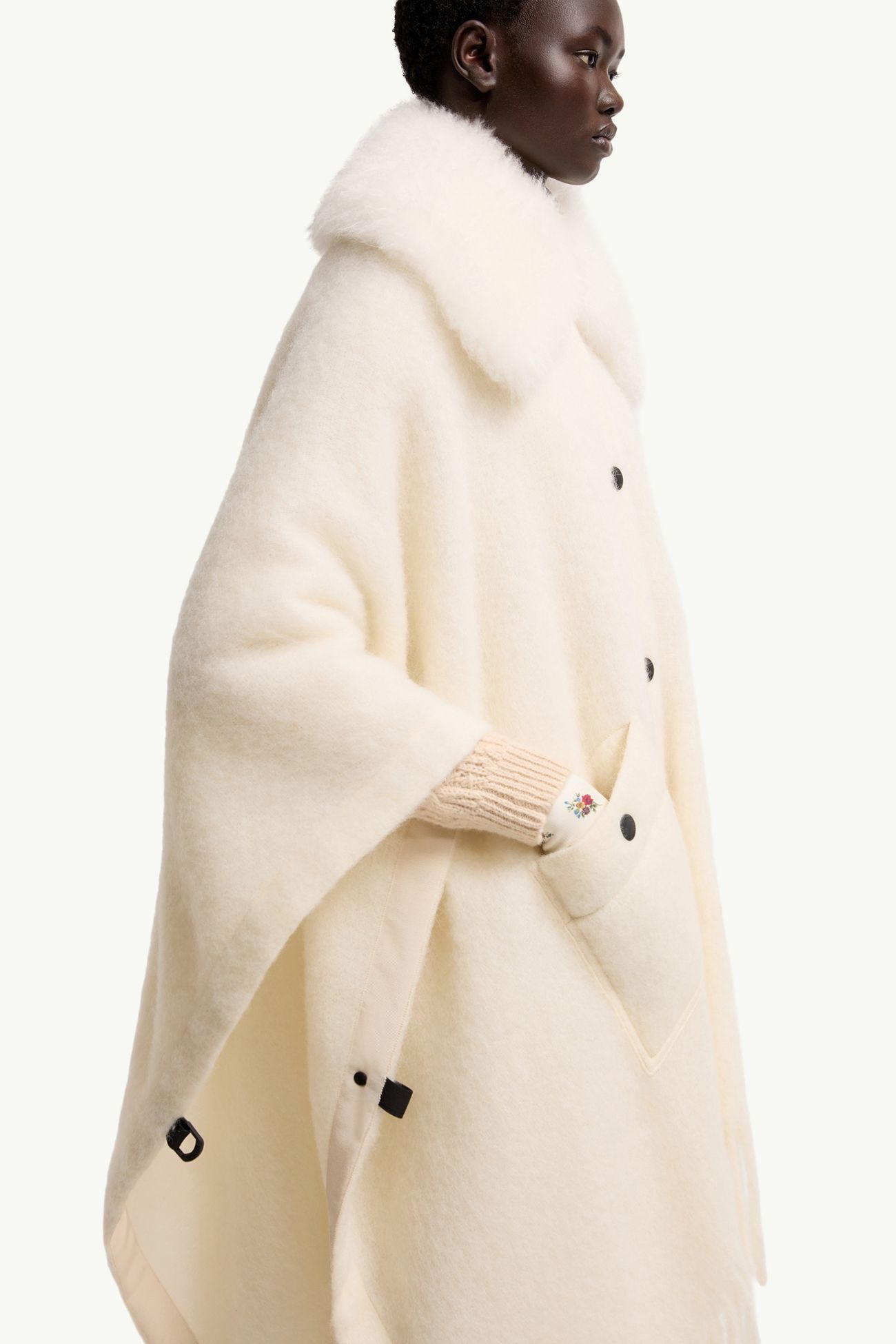 Shearling Collar Mohair, Alpaca & Wool Blend Cape Women White Ivory Moncler 5