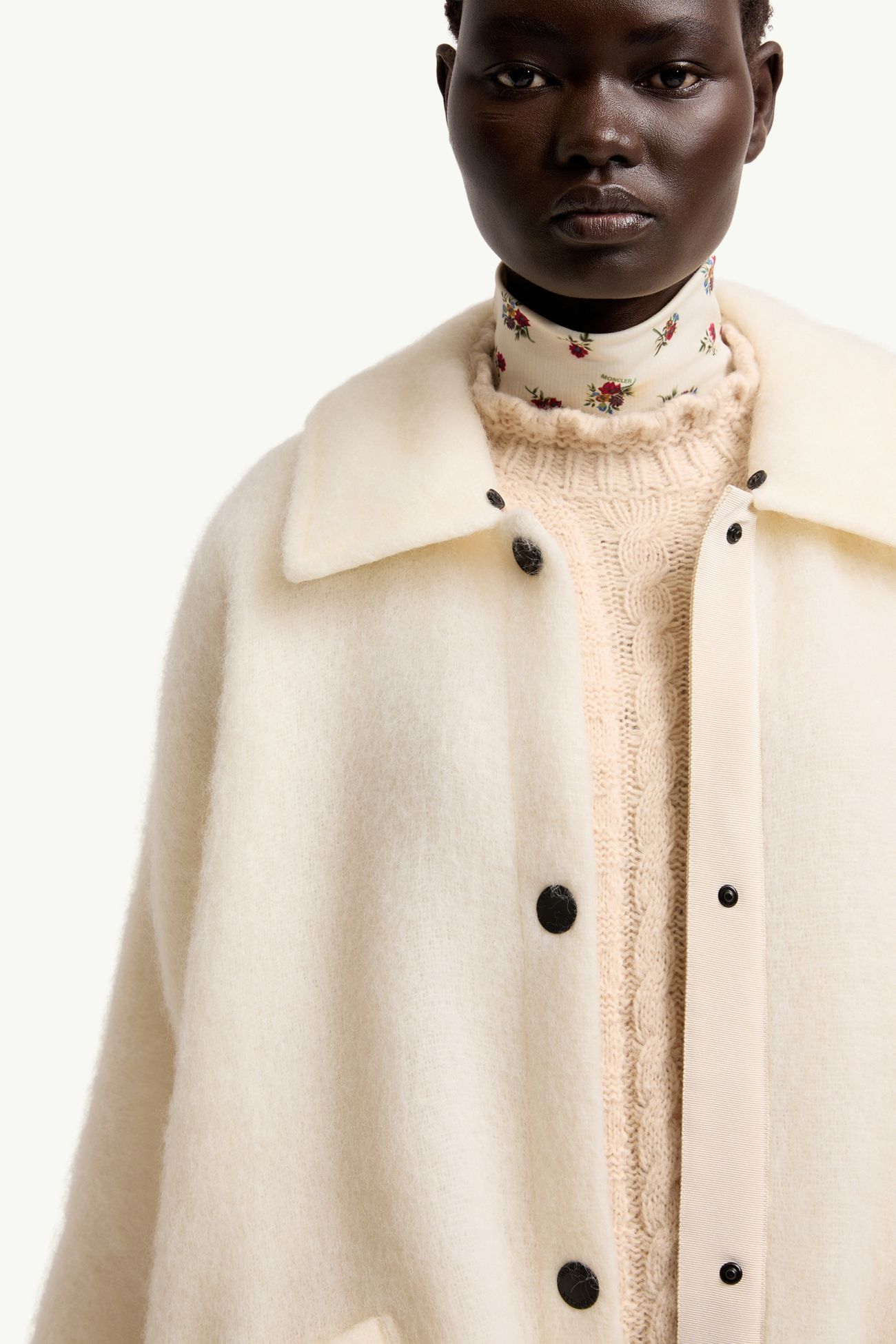Shearling Collar Mohair, Alpaca & Wool Blend Cape Women White Ivory Moncler 6