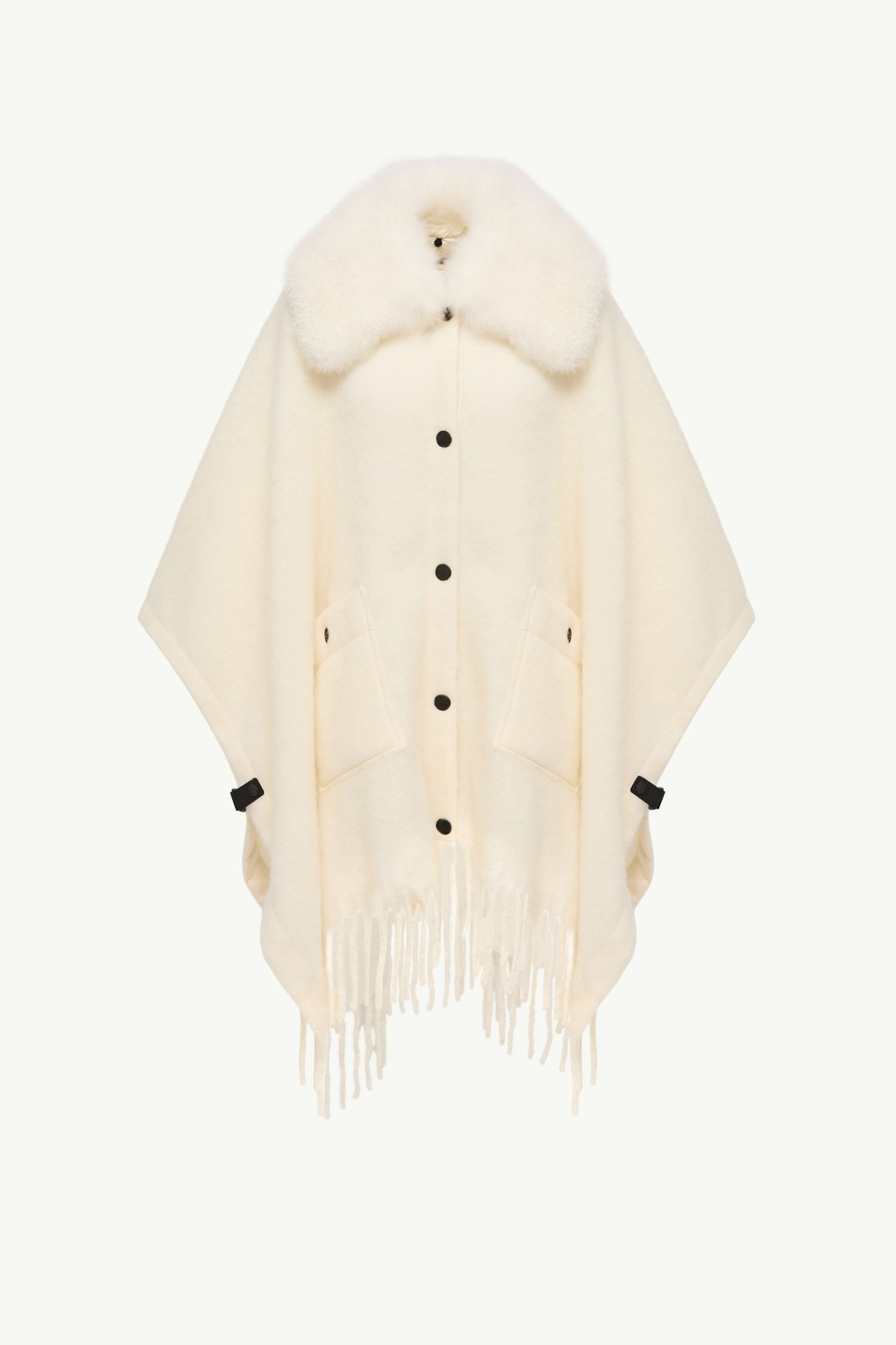 Cape en mohair, alpaga et laine mélangés avec col en shearling Femmes Blanc Ivoire Moncler 2