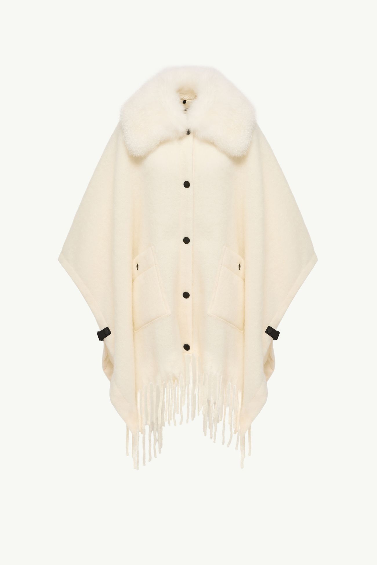 Shearling Collar Mohair, Alpaca & Wool Blend Cape Women White Ivory Moncler 2