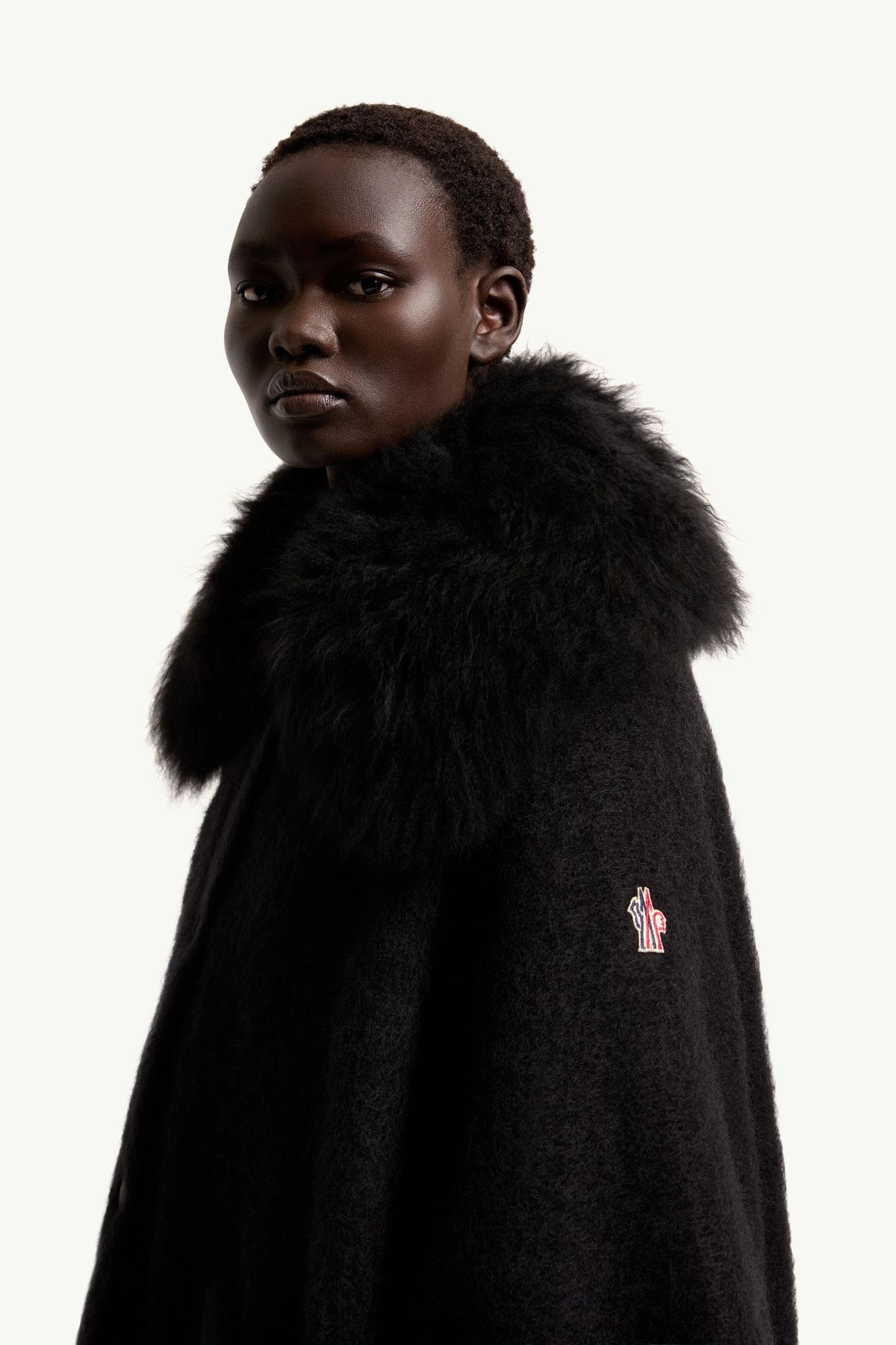 羔羊毛領馬海毛、羊駝毛和羊毛混紡斗篷 女士 黑色 Moncler 1