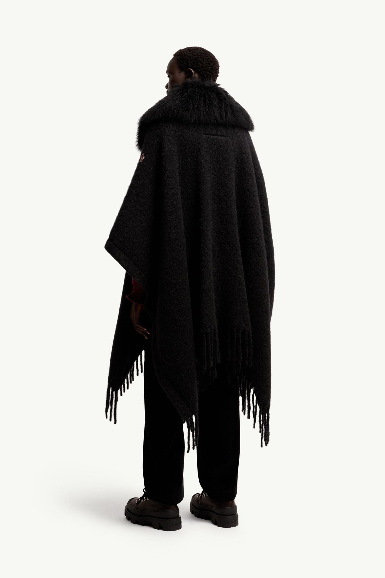 女士羊毛皮衣领马海毛、羊驼毛和羊毛混纺斗篷 女士 黑色 Moncler 4