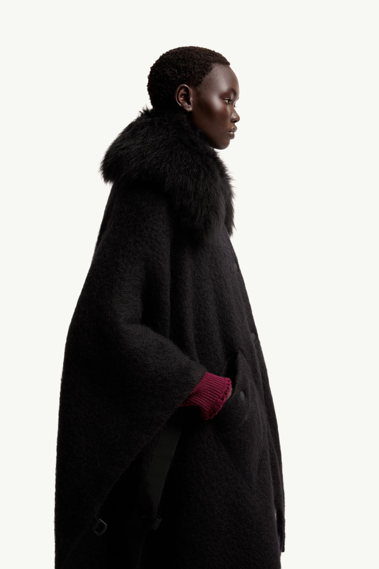 羔羊毛領馬海毛、羊駝毛和羊毛混紡斗篷 女士 黑色 Moncler 5