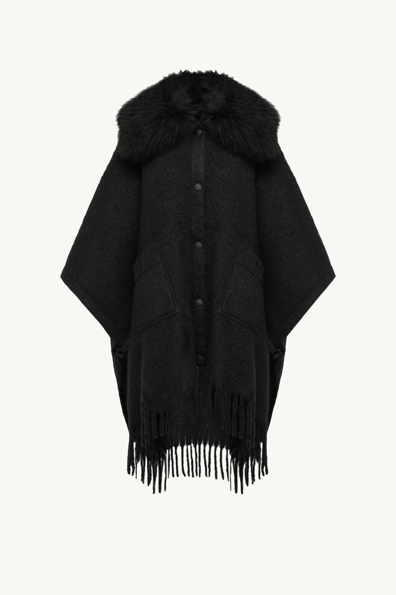 Mantella in misto lana con collo in shearling, mohair e alpaca Donna Nero Moncler 2
