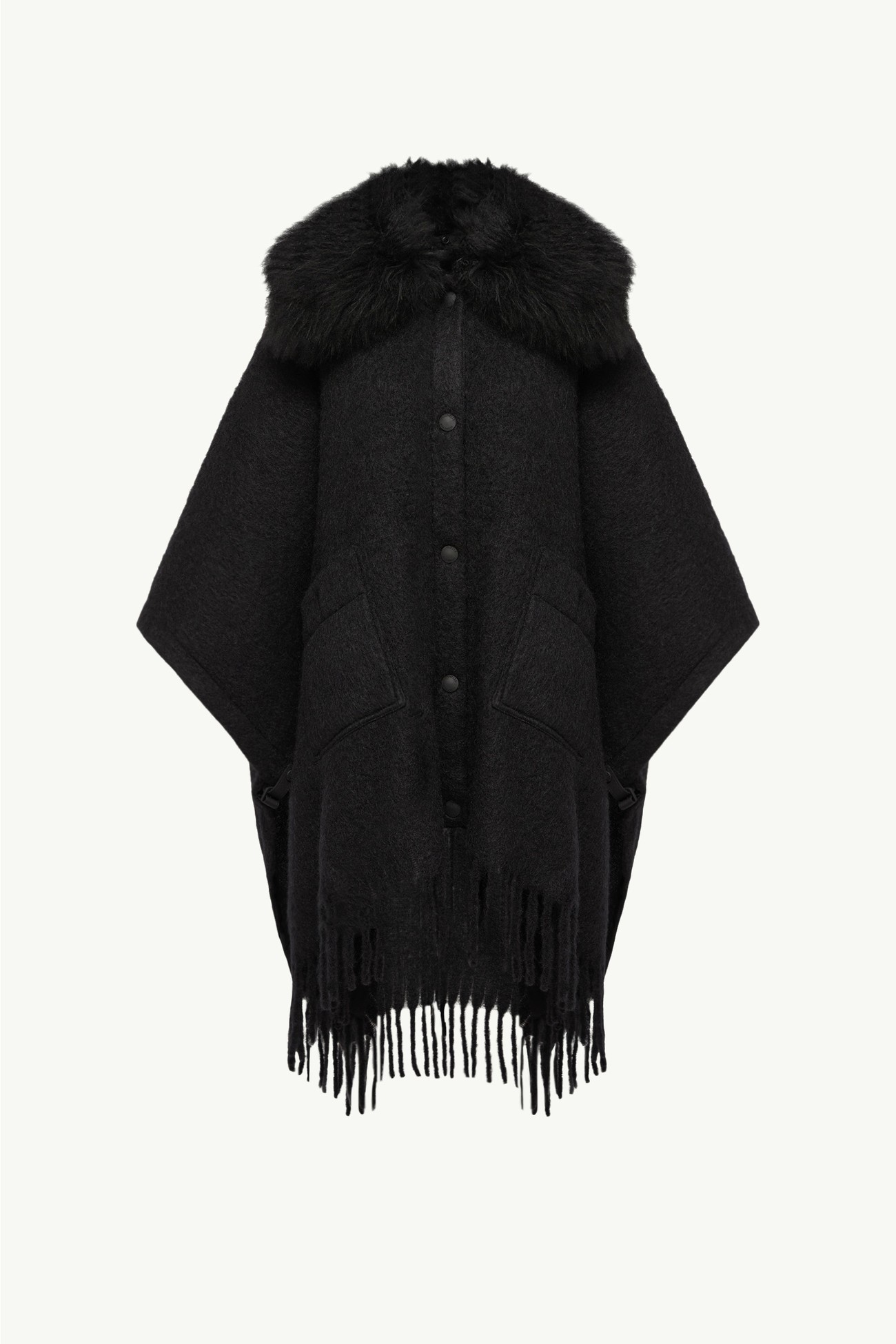 Mantella in misto mohair, alpaca e lana con collo in shearling Donna Nero Moncler 2