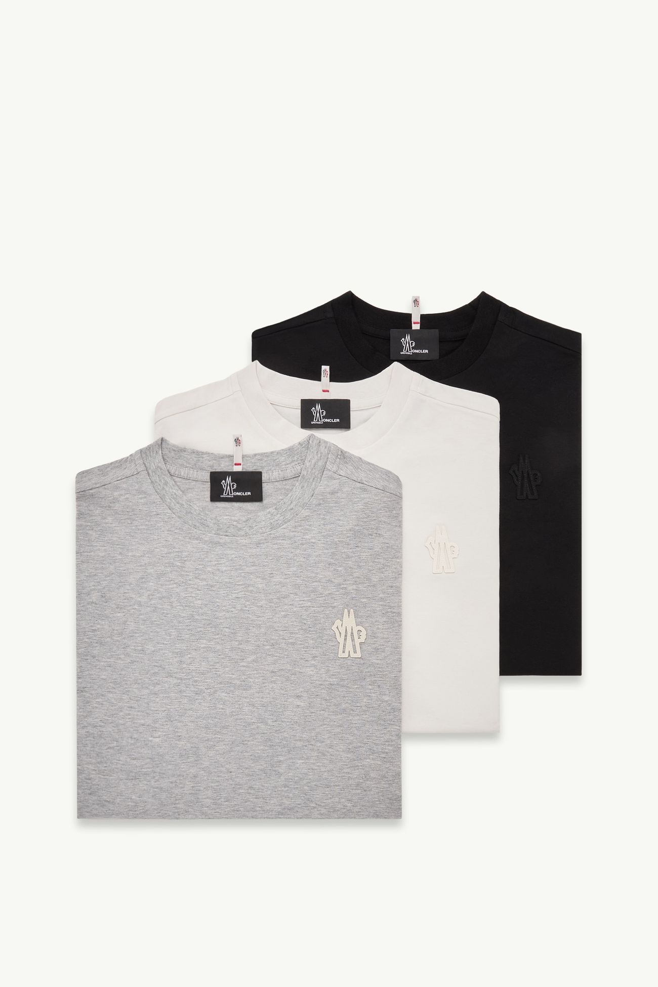 T-shirt en coton mélangé avec patch logo (lot de trois) Femmes Blanc & Noir & Gris Moncler 2