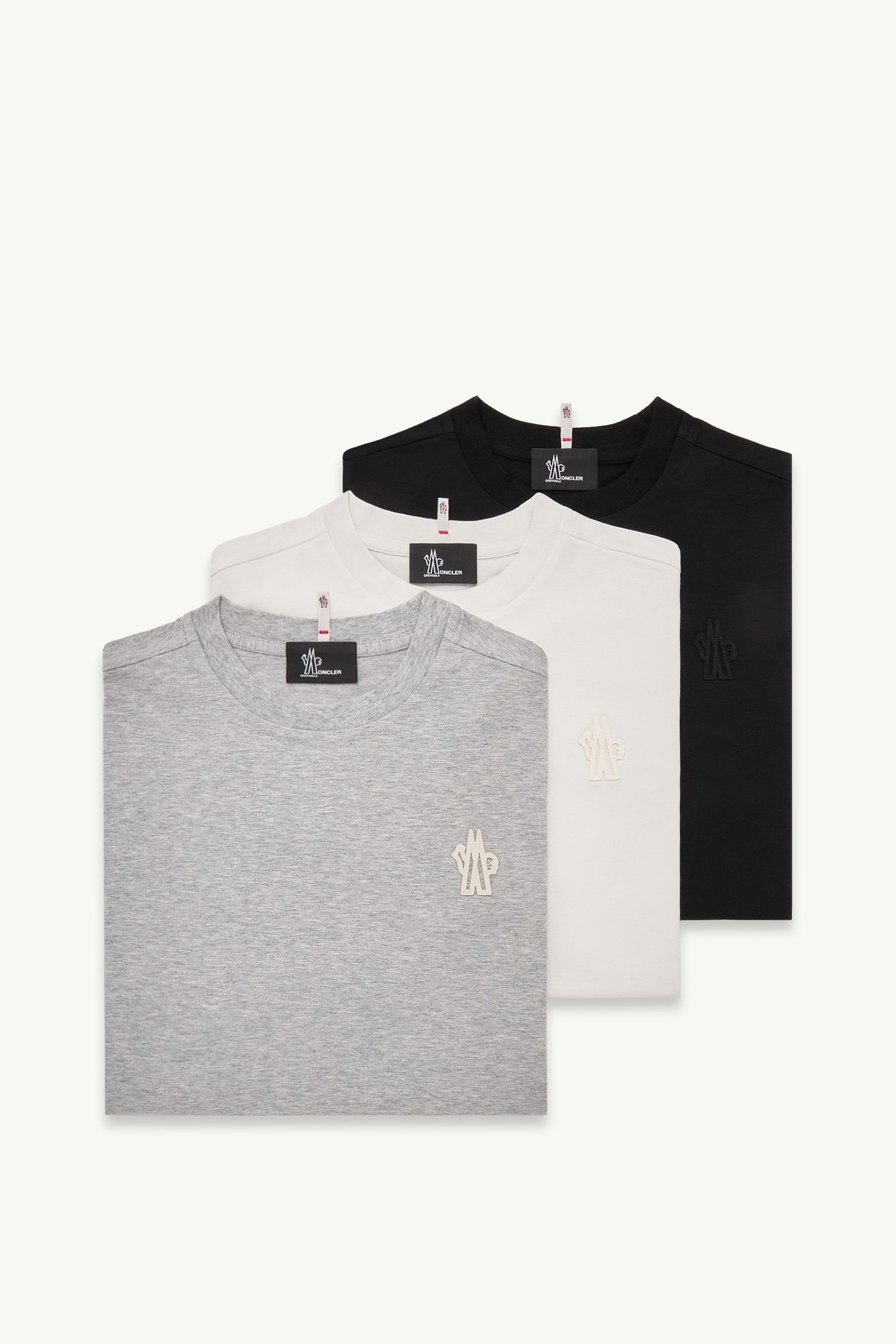 T-Shirt in misto cotone con patch logato (set da 3) Donna Bianco & Nero & Grigio Moncler 2